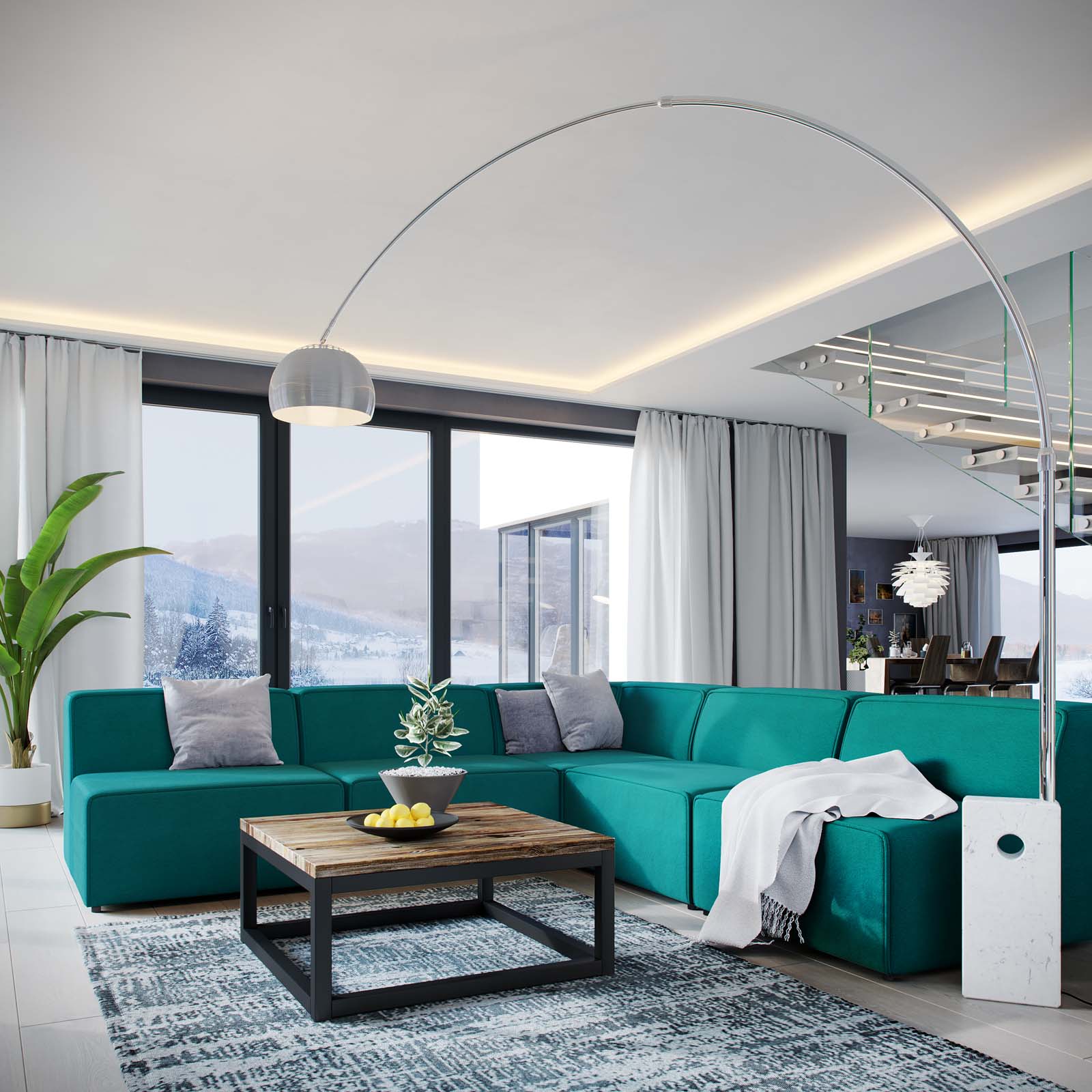 Modway Sectional Sofas - Mingle 5 Piece Upholstered Fabric Armless Sectional Sofa Set Teal