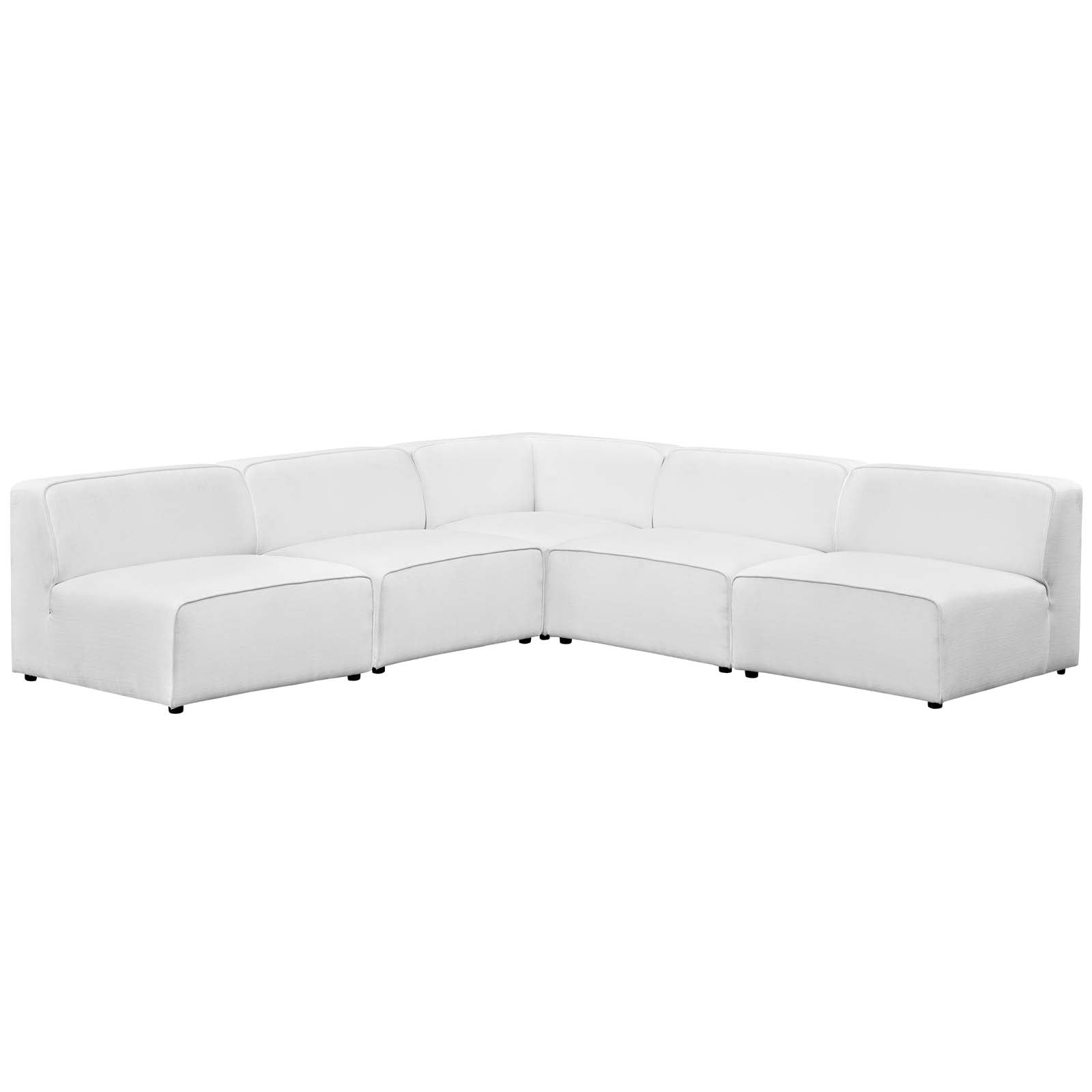 Modway Sectional Sofas - Mingle 5 Piece Upholstered Fabric Armless Sectional Sofa Set White