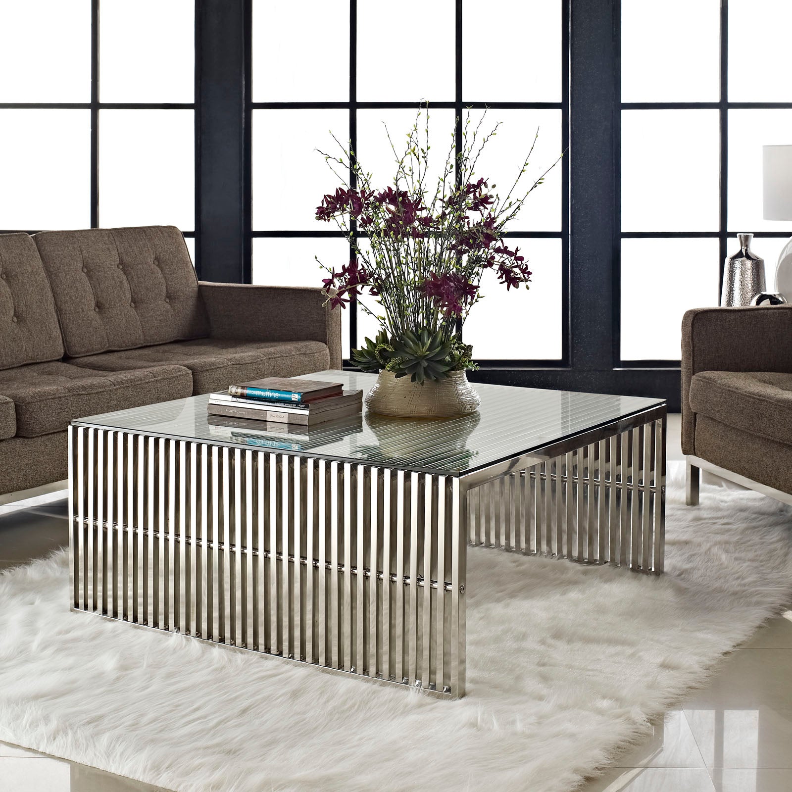 Modway Coffee Tables - Gridiron Coffee Table Silver