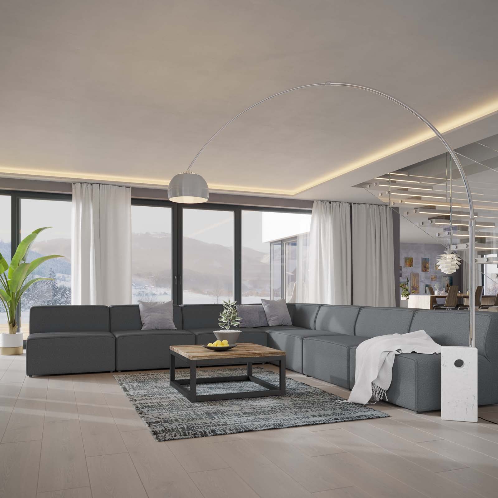 Modway Sectional Sofas - Mingle 7 Piece Fabric Sectional Sofa Set Gray