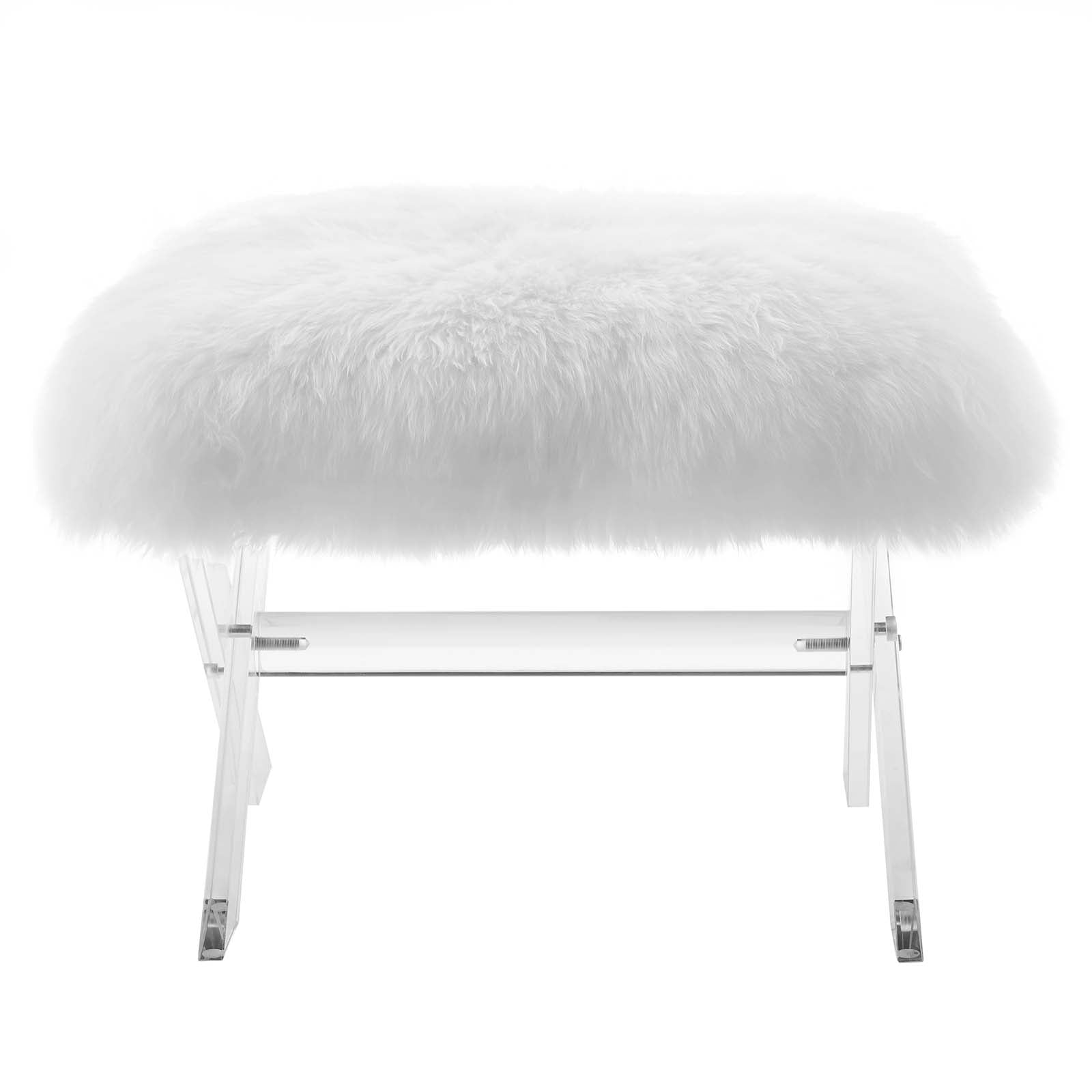 Modway Benches - Swift Sheepskin Bench Clear White