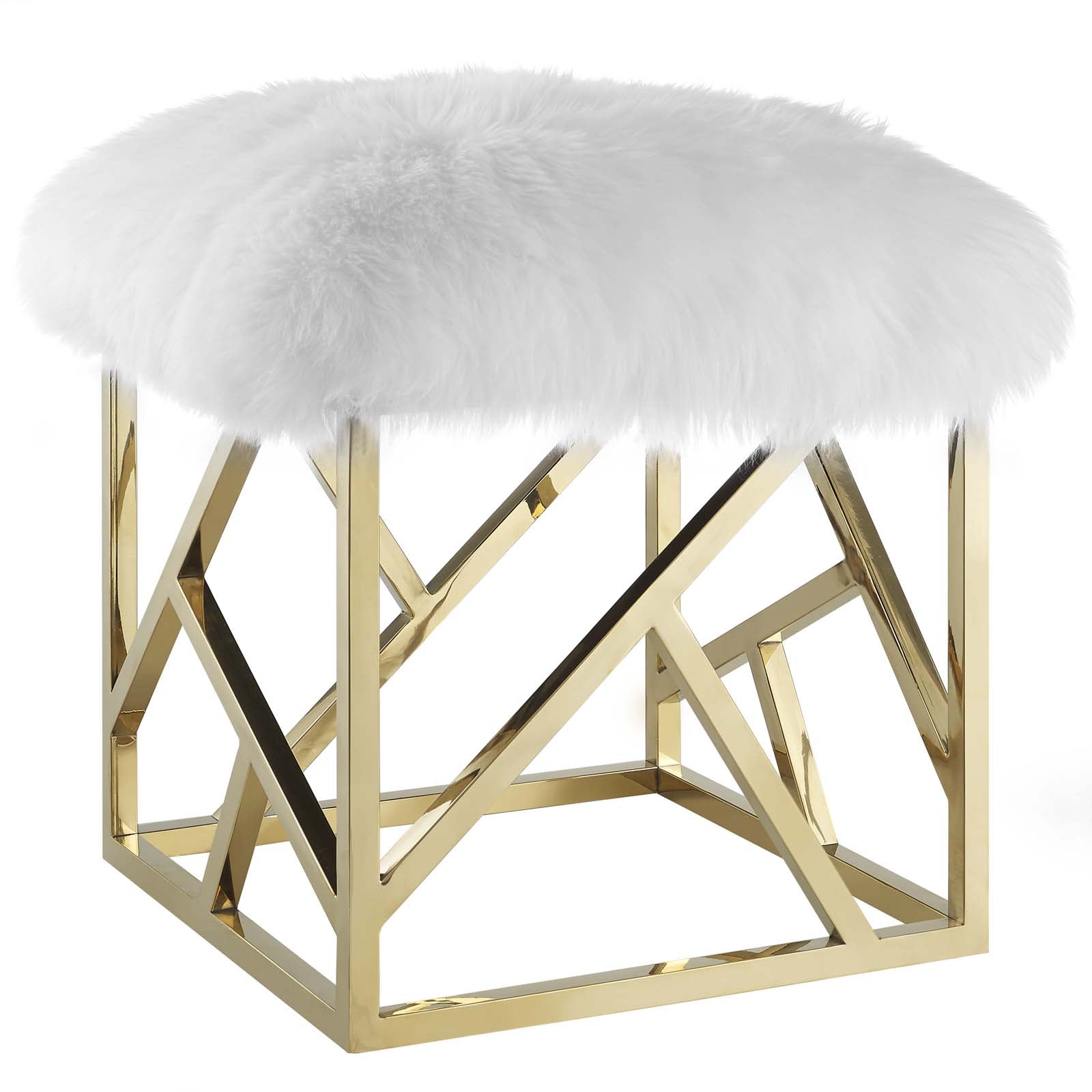 Modway Ottomans & Stools - Intersperse Sheepskin Ottoman Gold White