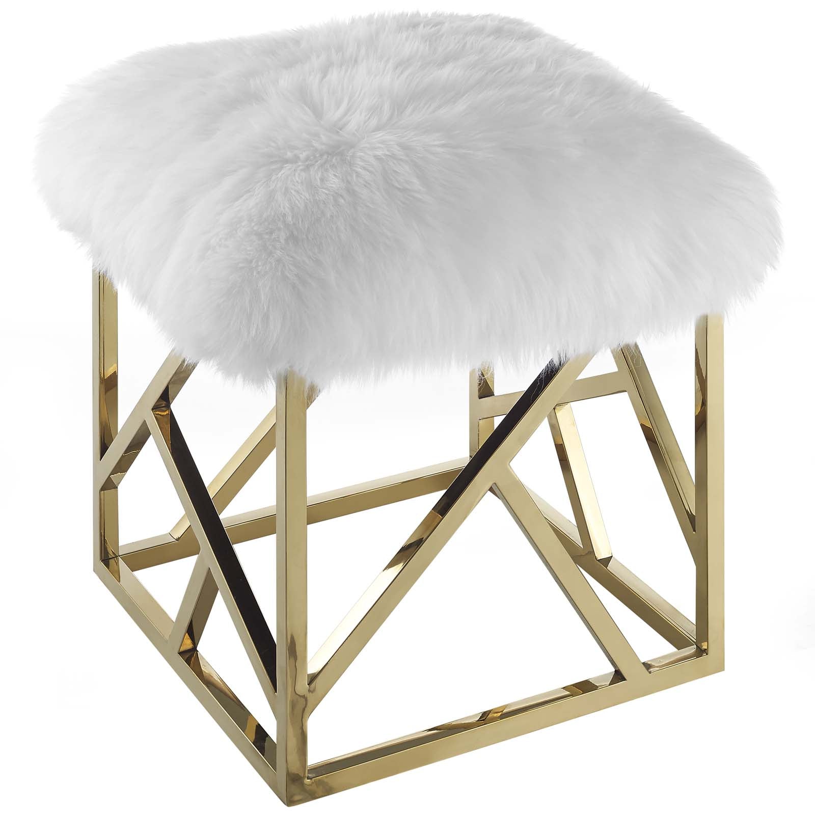 Modway Ottomans & Stools - Intersperse Sheepskin Ottoman Gold White
