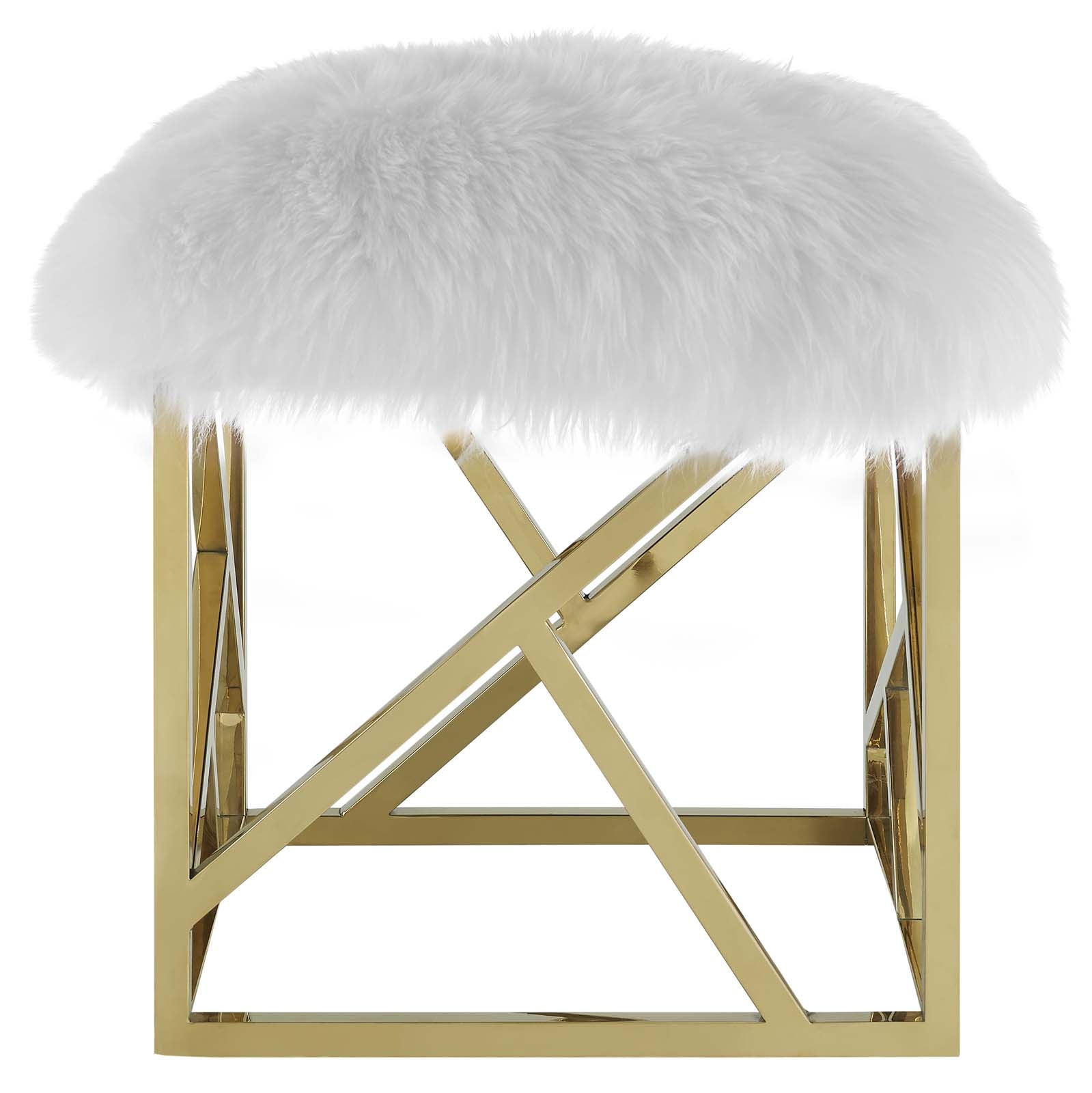 Modway Ottomans & Stools - Intersperse Sheepskin Ottoman Gold White