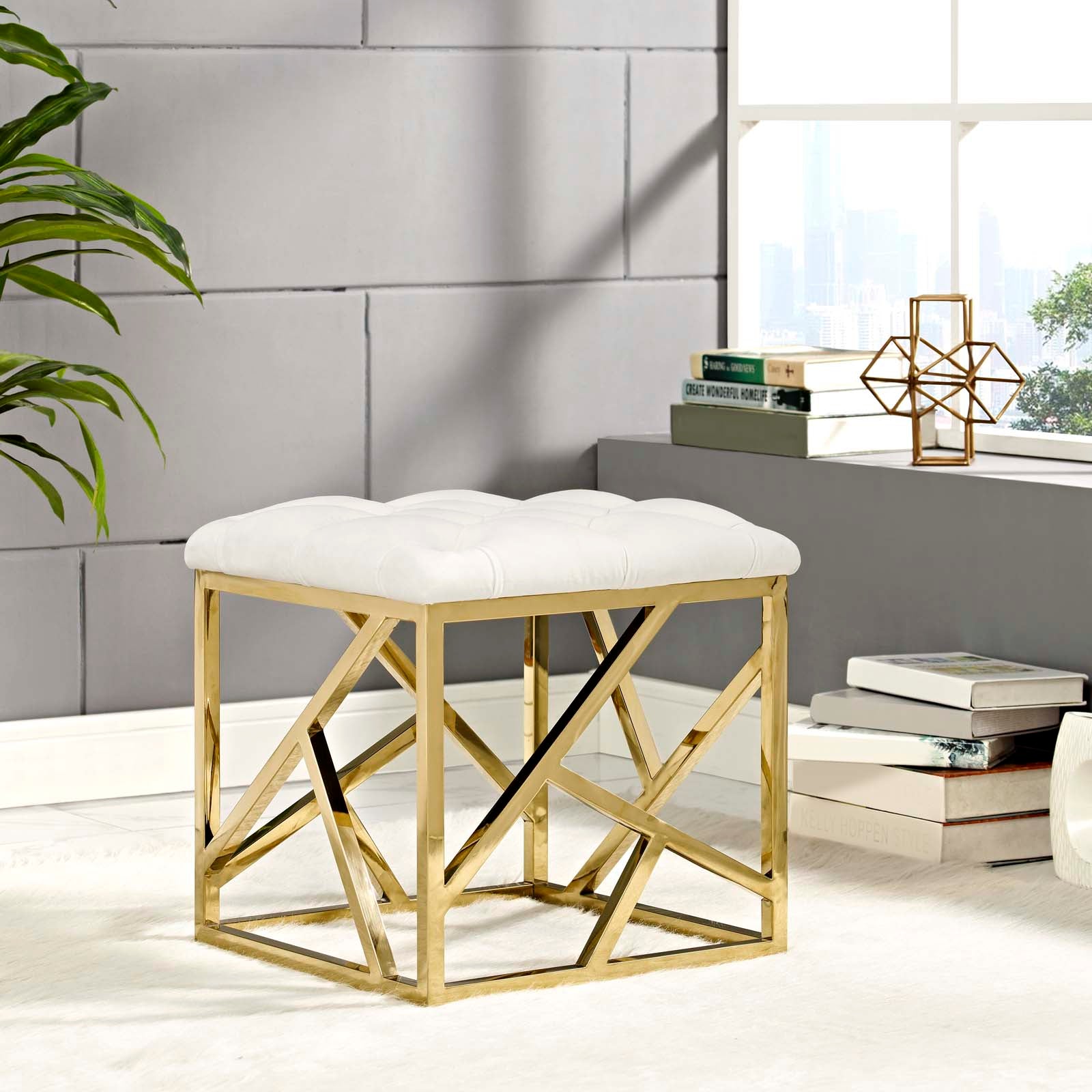 Modway Ottomans & Stools - Intersperse Ottoman Gold Ivory