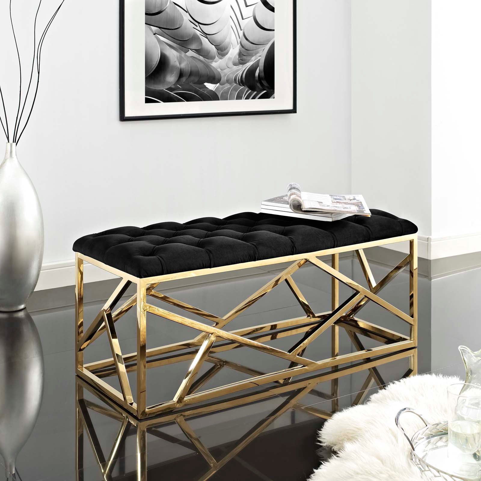 Modway Benches - Intersperse Bench Gold Black