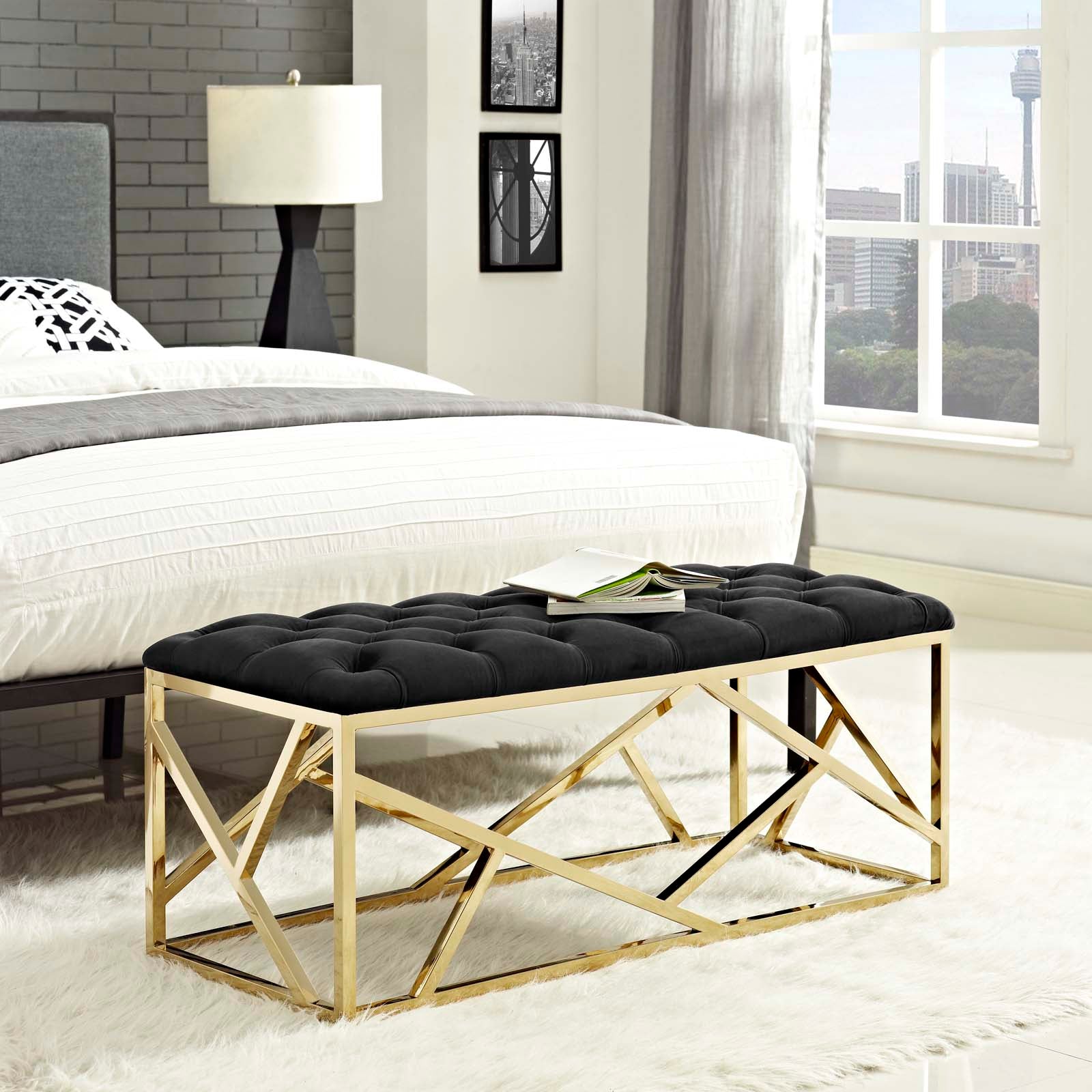 Modway Benches - Intersperse Bench Gold Black