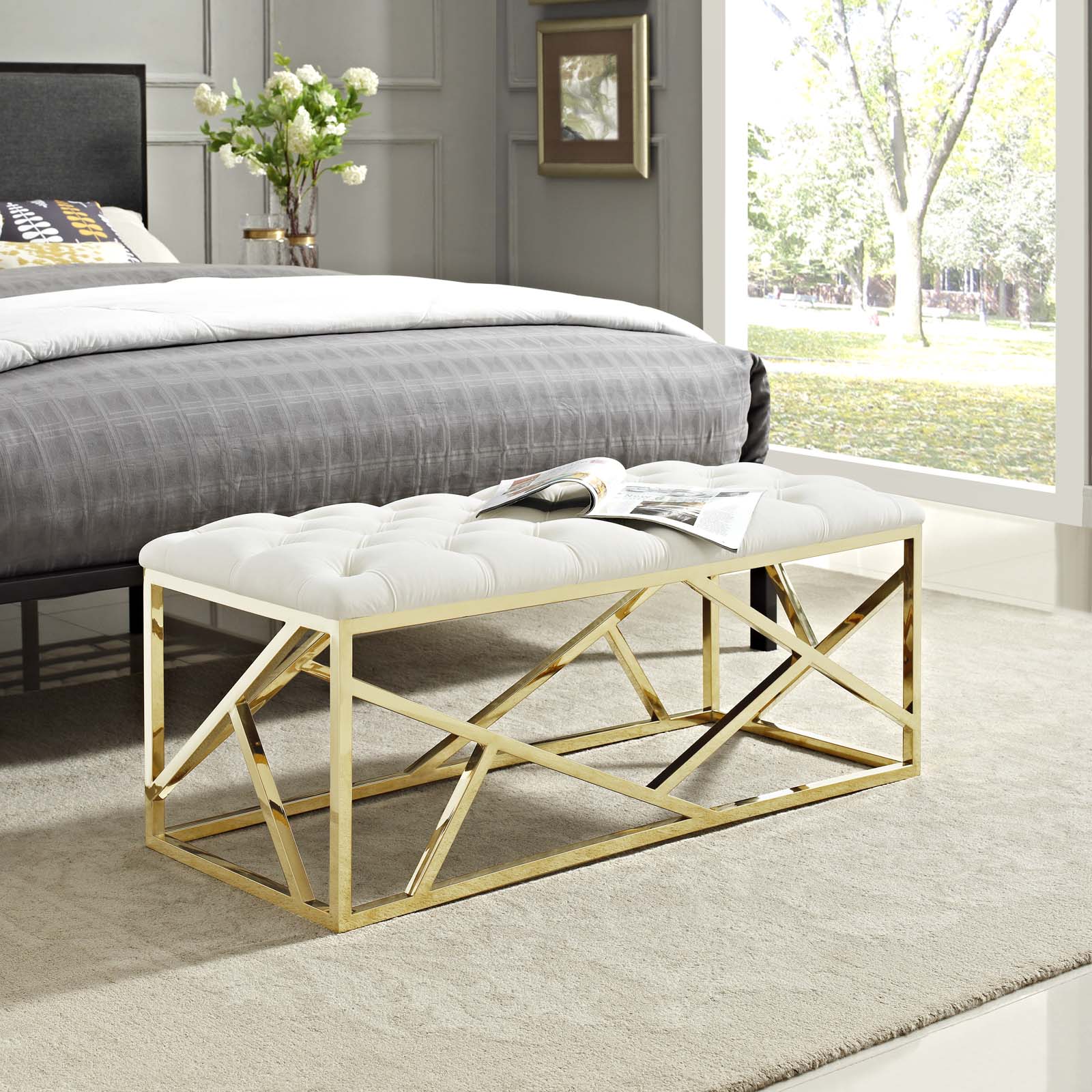 Modway Benches - Intersperse Bench Gold Ivory