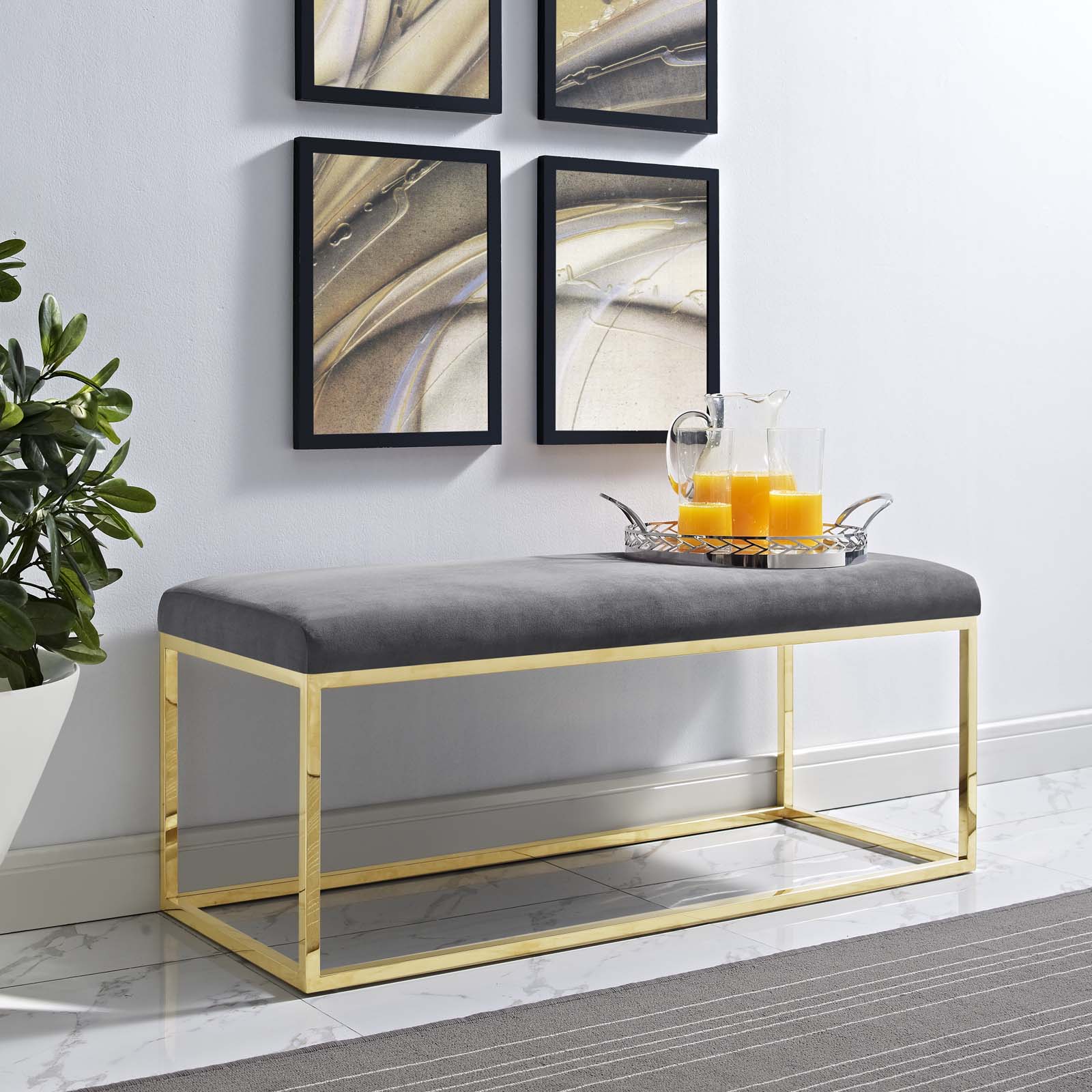 Modway Benches - Anticipate Fabric Bench Gold Gray