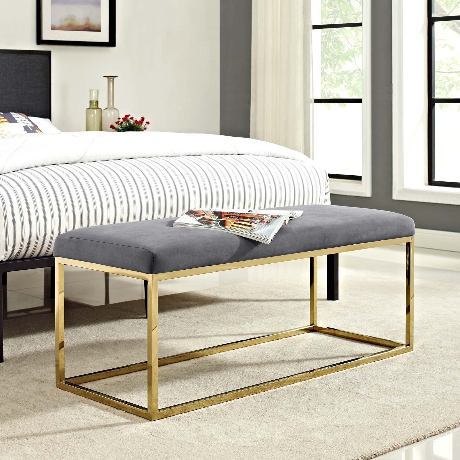 Modway Benches - Anticipate Fabric Bench Gold Gray