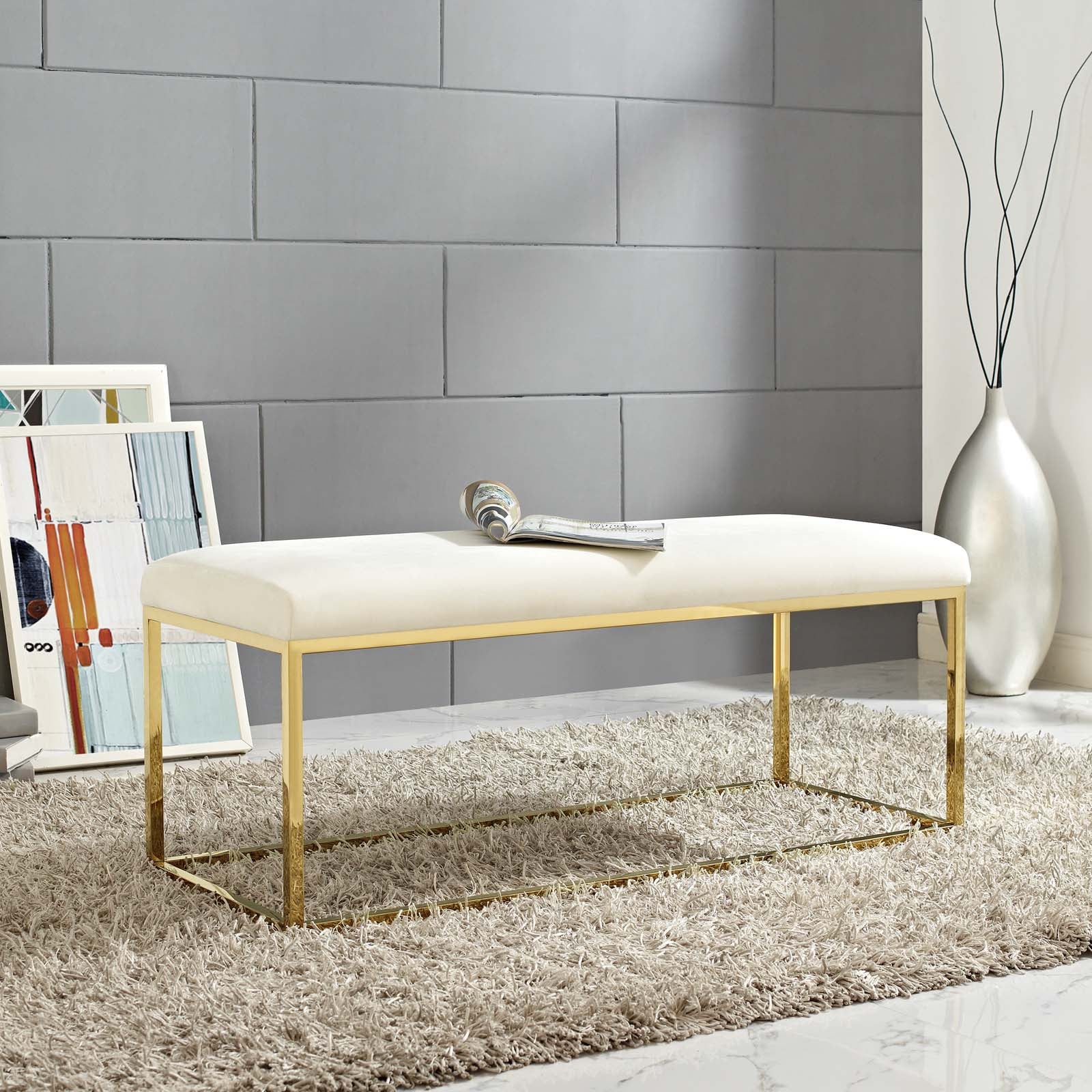 Modway Benches - Anticipate Fabric Bench Gold Ivory
