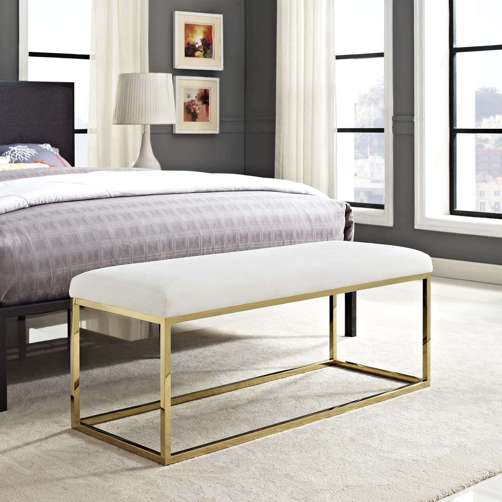 Modway Benches - Anticipate Fabric Bench Gold Ivory