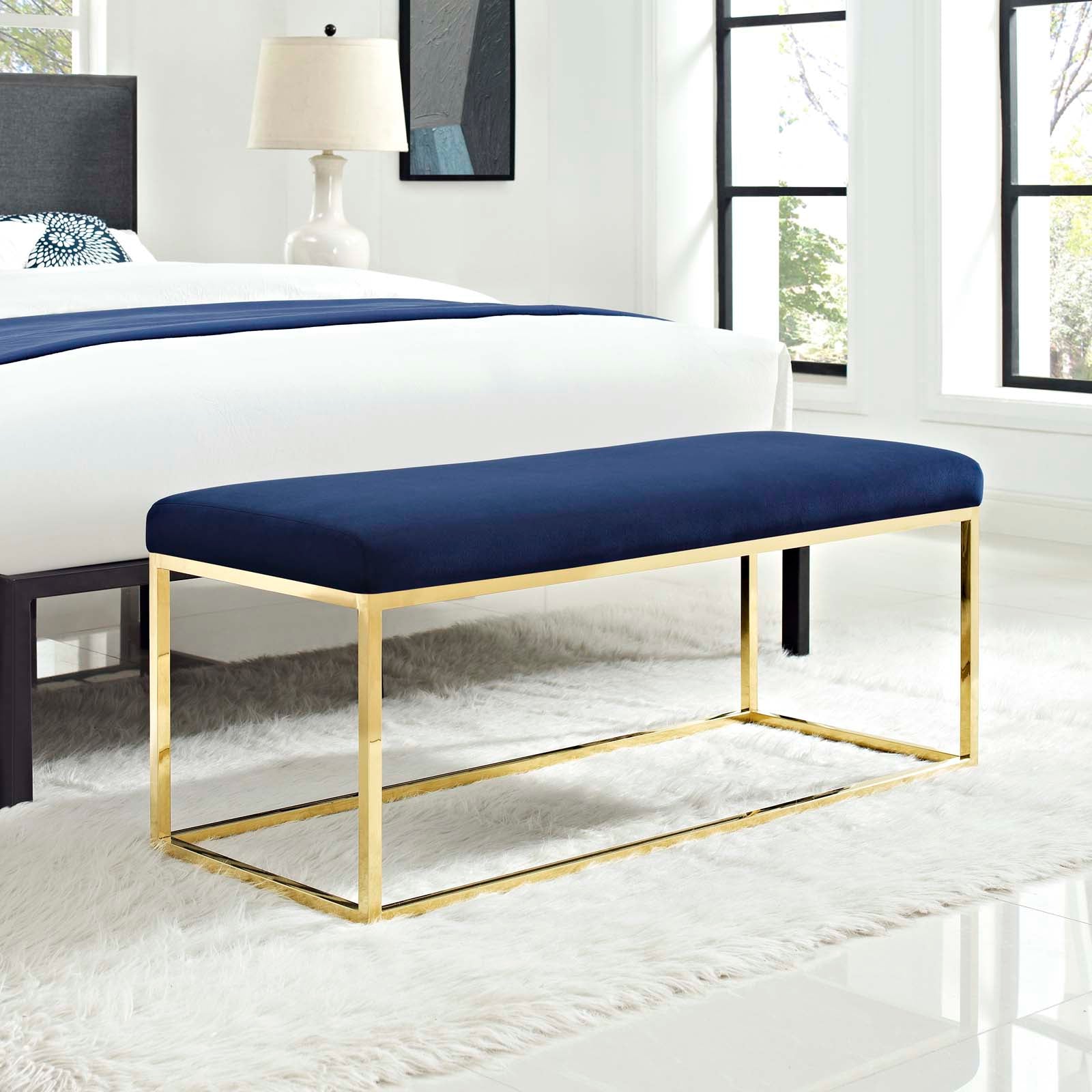 Modway Benches - Anticipate Fabric Bench Gold Navy