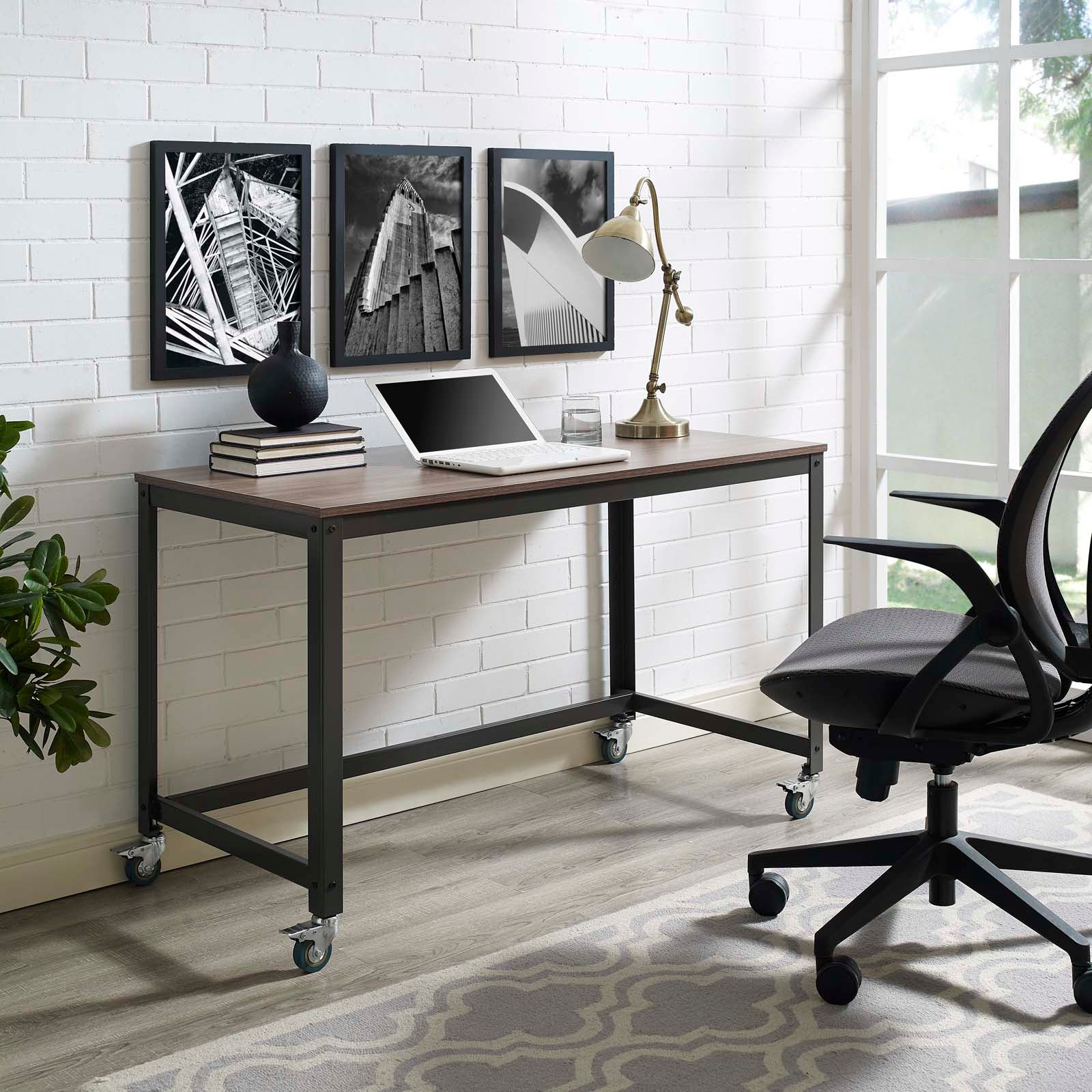 Modway Desks - Vivify Computer Office Desk Gray And Walnut