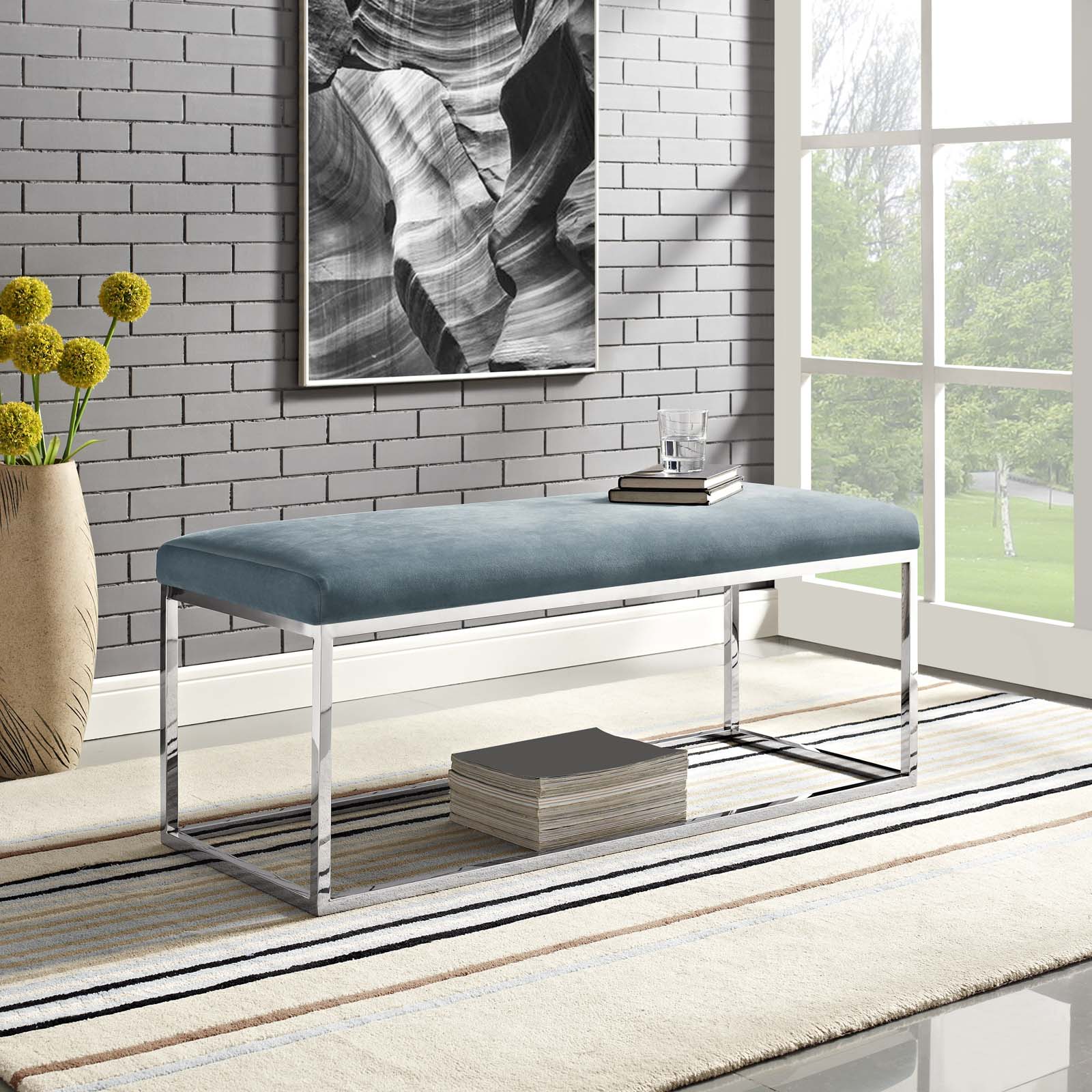 Modway Benches - Anticipate Performance Velvet Bench Sea Blue