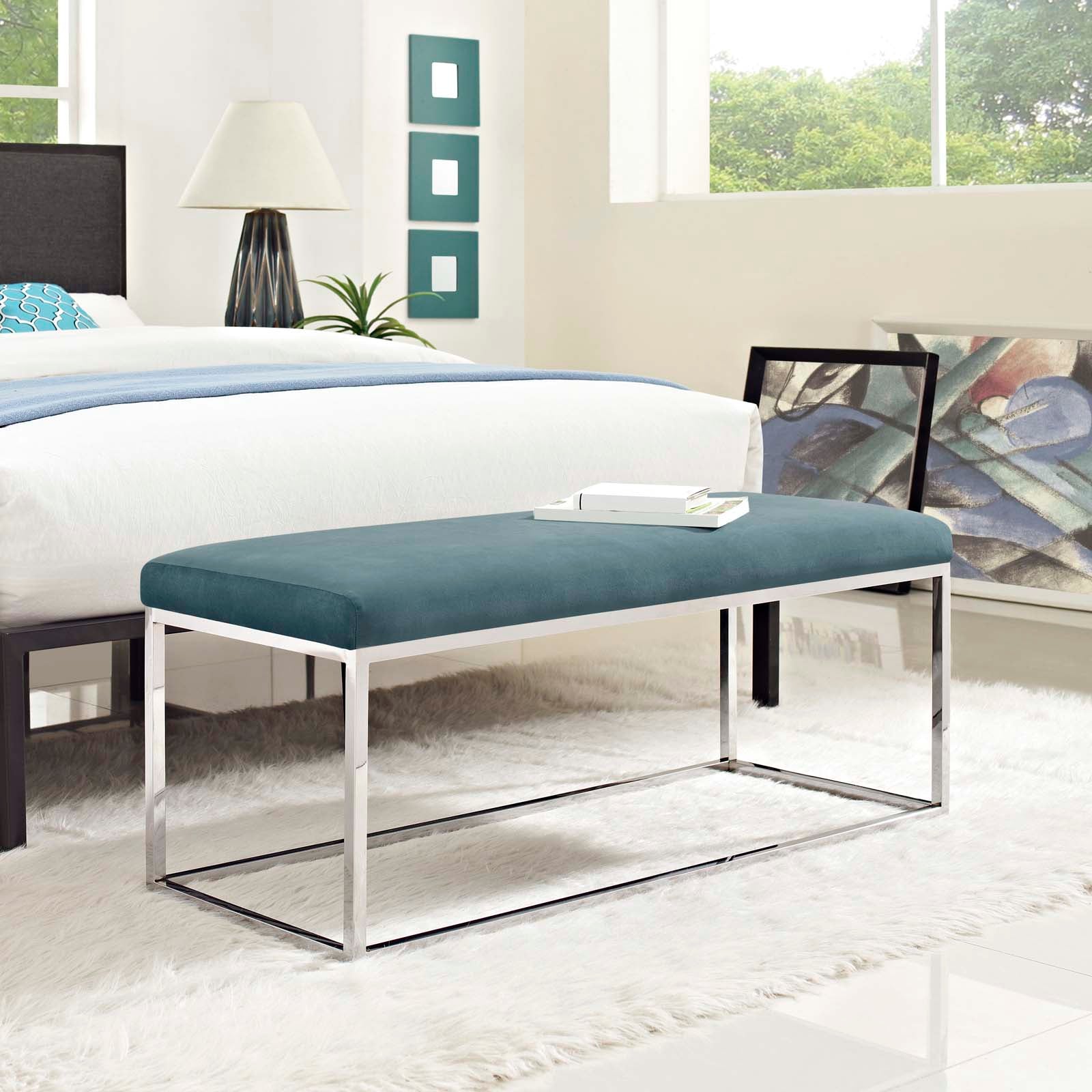 Modway Benches - Anticipate Performance Velvet Bench Sea Blue