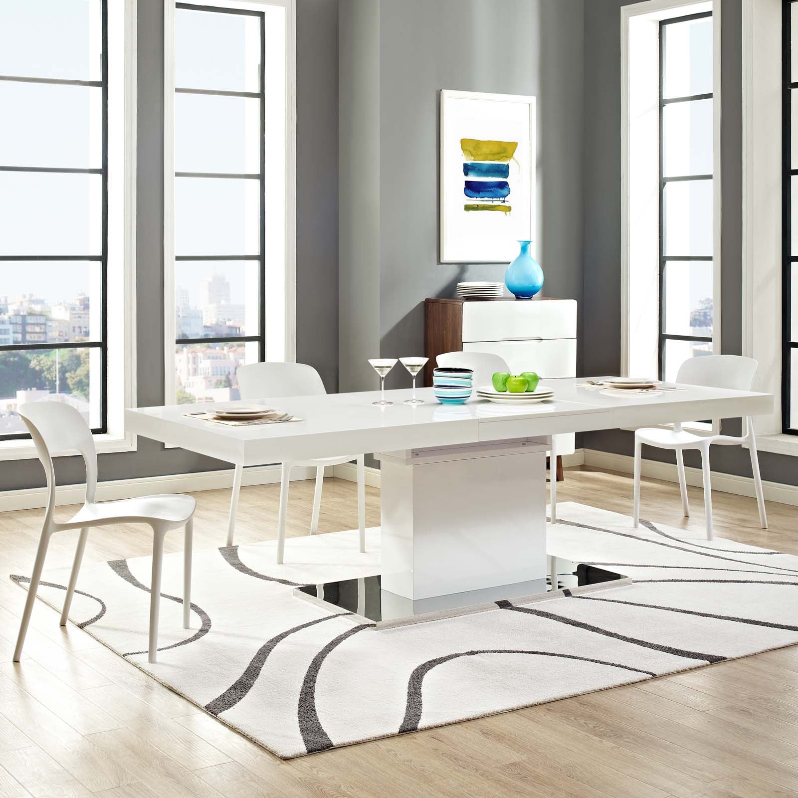 Modway Dining Tables - Vector Expandable Dining Table White & Silver