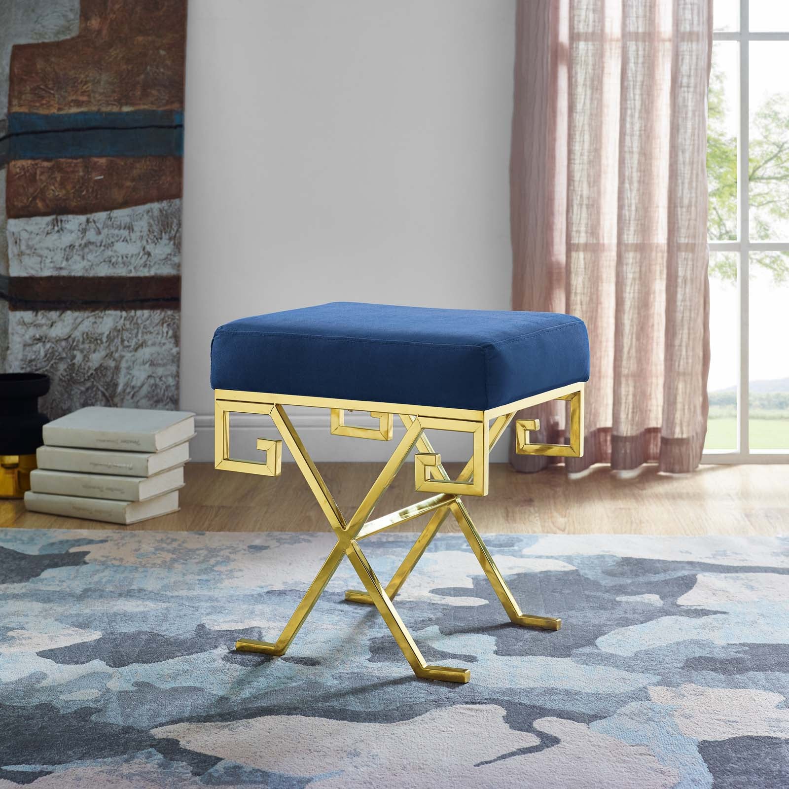Modway Benches - Twist Performance Velvet Bench Gold Navy