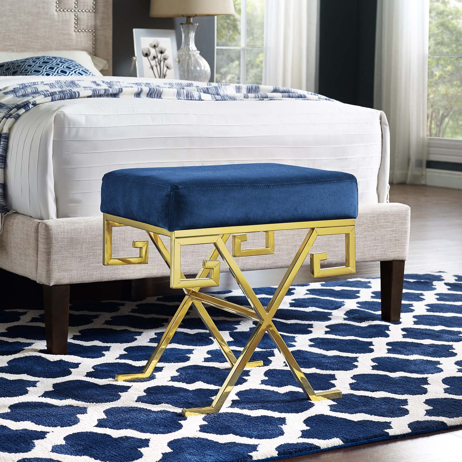 Modway Benches - Twist Performance Velvet Bench Gold Navy