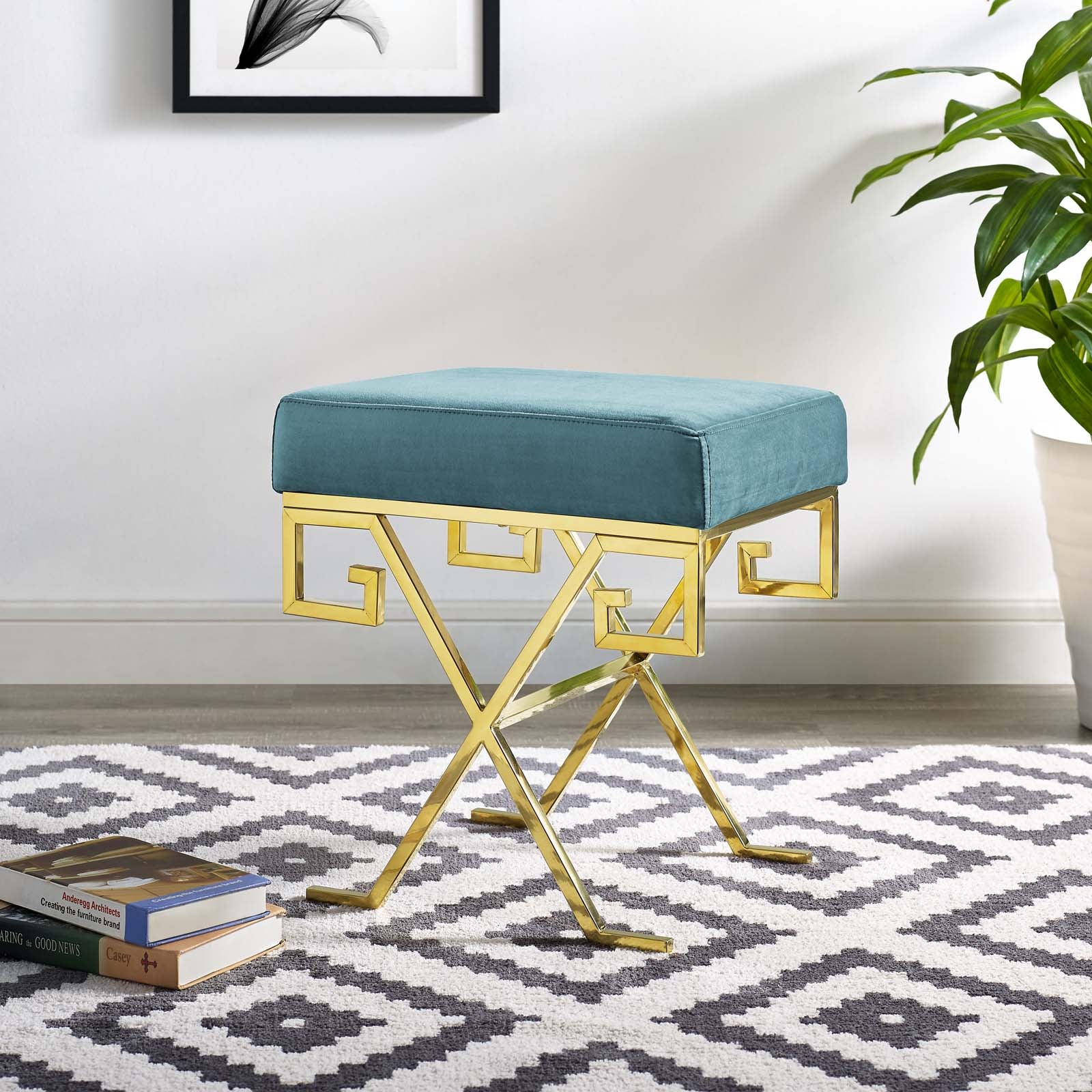 Modway Benches - Twist Performance Velvet Bench Sea Blue