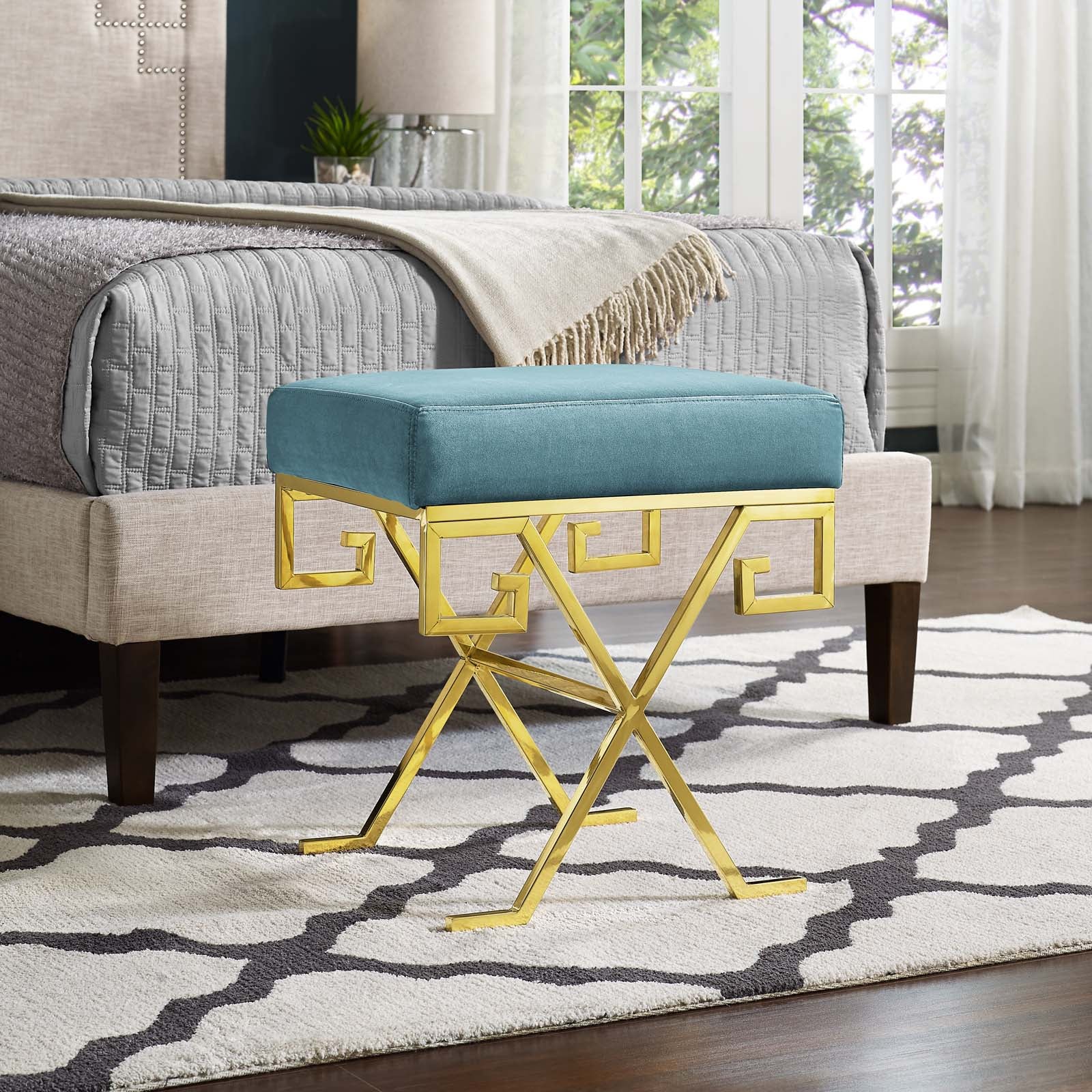 Modway Benches - Twist Performance Velvet Bench Sea Blue