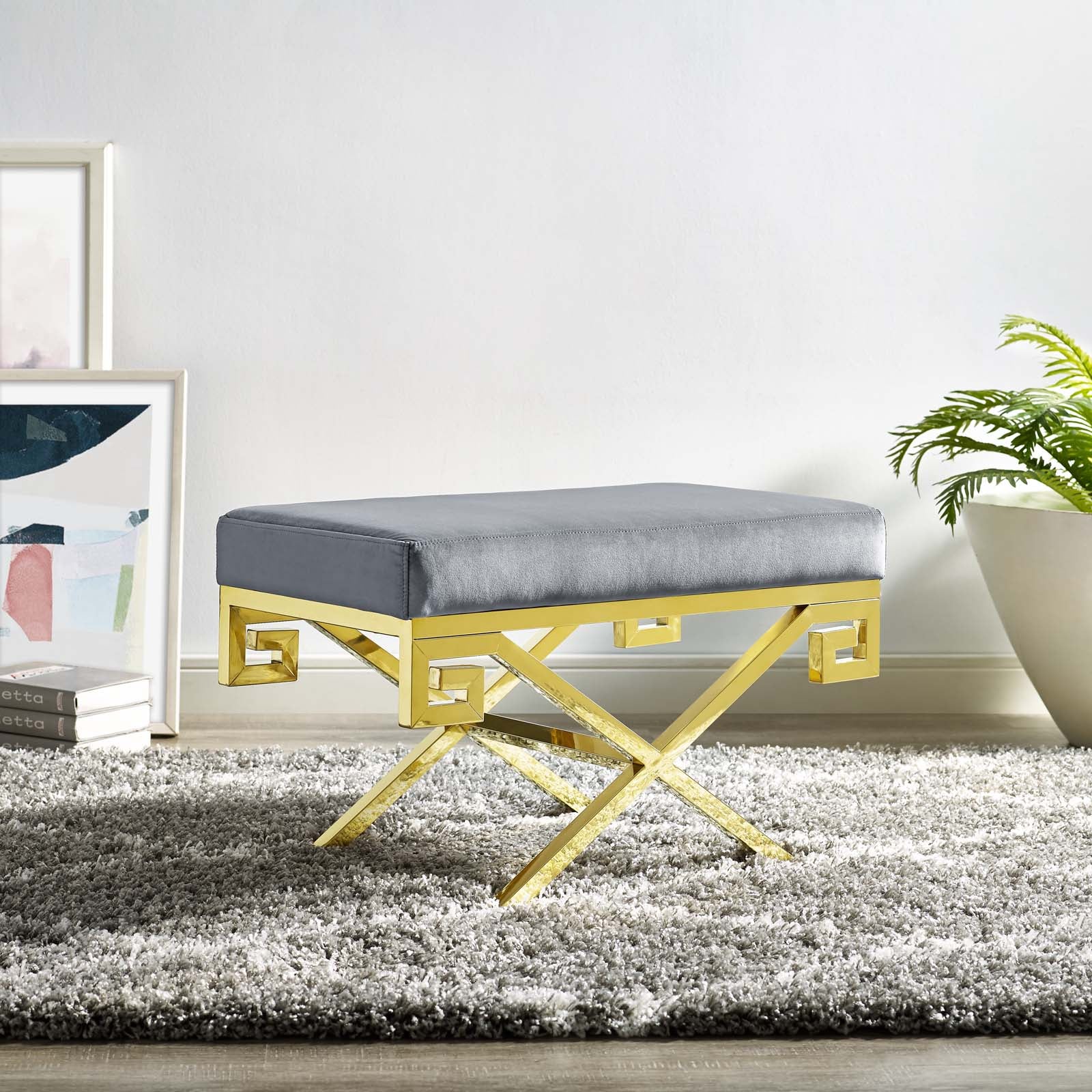 Modway Benches - Rove Velvet Performance Velvet Bench Gold Gray