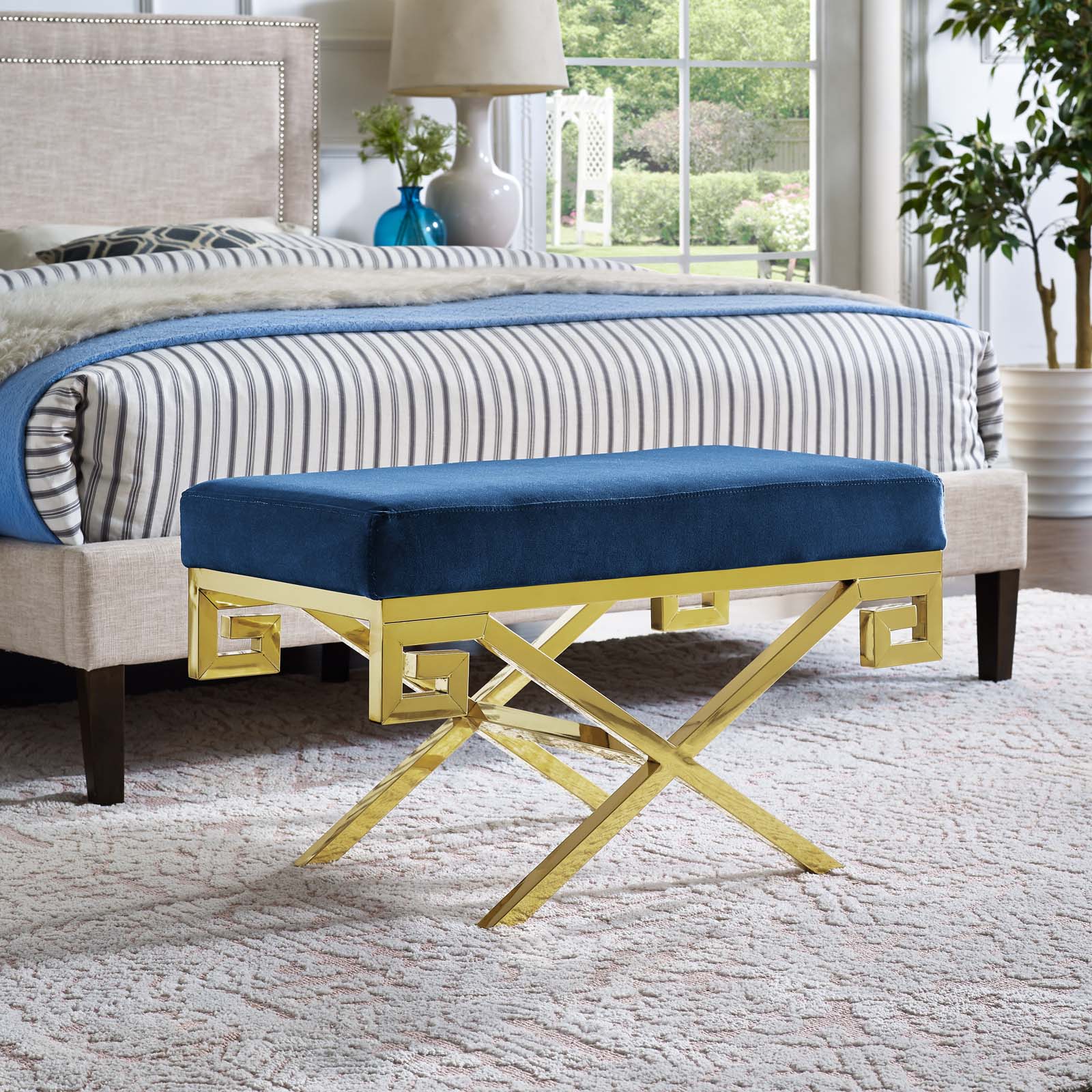Modway Benches - Rove Velvet Performance Velvet Bench Gold Navy