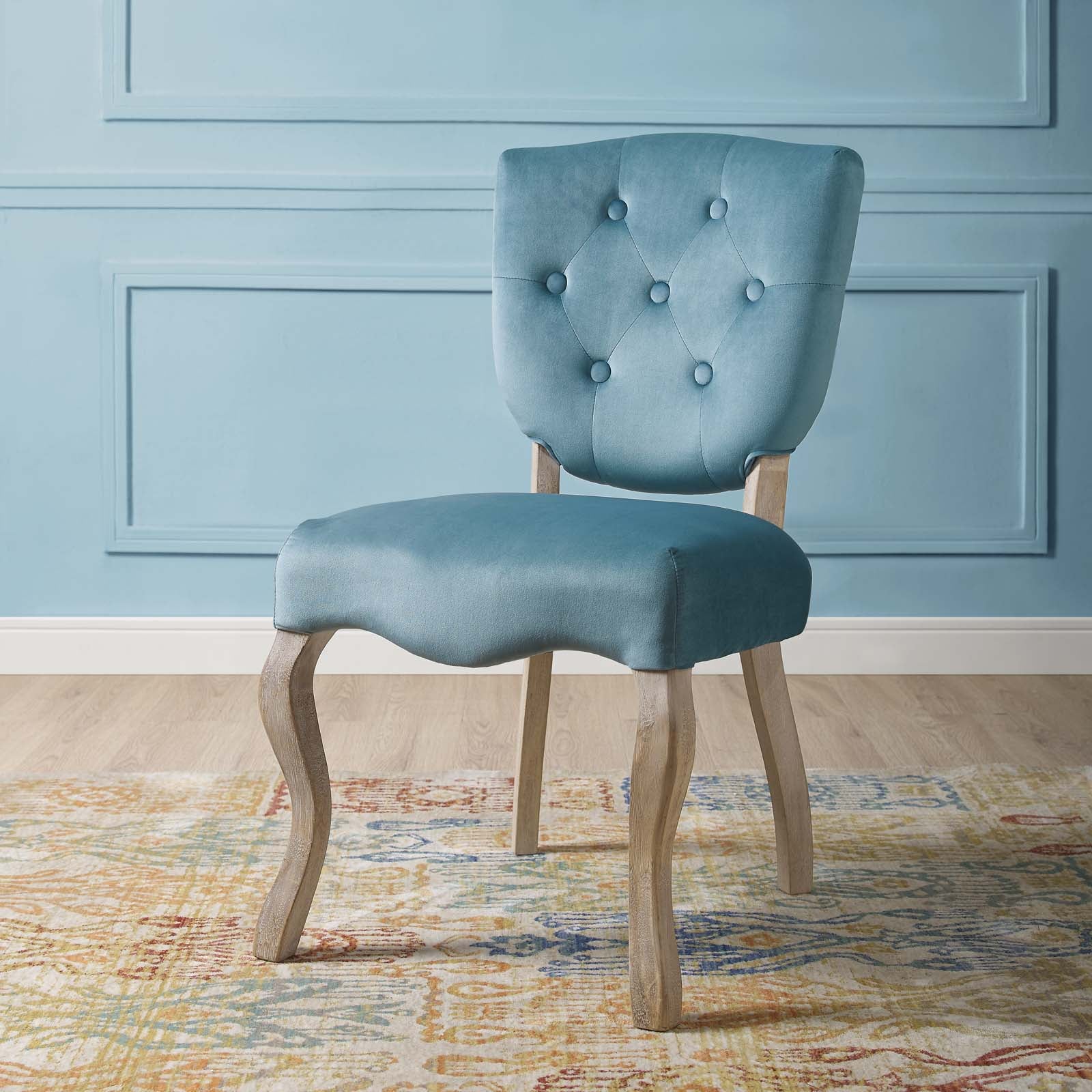 Modway Dining Chairs - Array Vintage French Performance Velvet Dining Side Chair Sea Blue