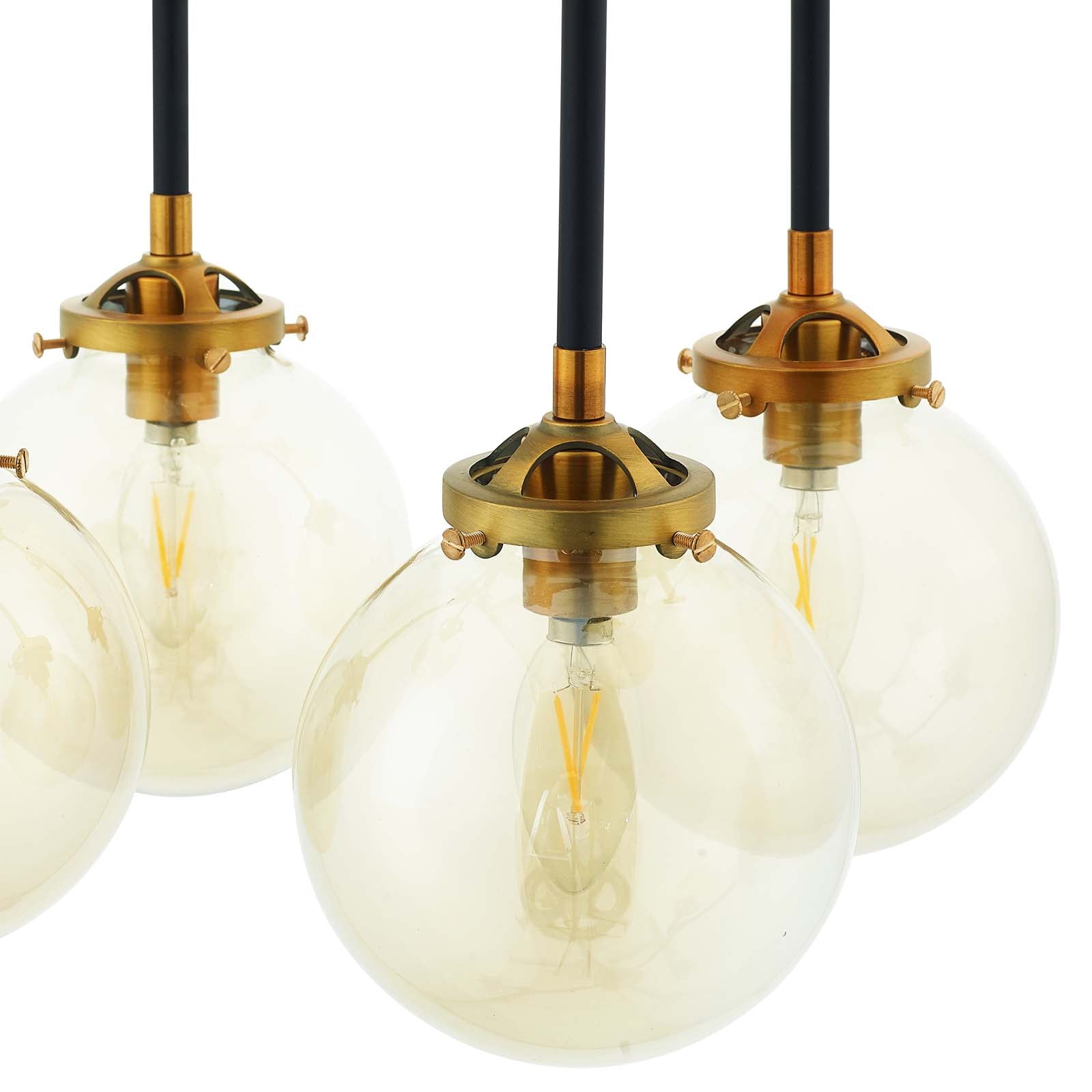 Modway Ceiling Lights - Ambition Amber Glass And Antique Brass 8 Light Pendant Chandelier Antique Brass