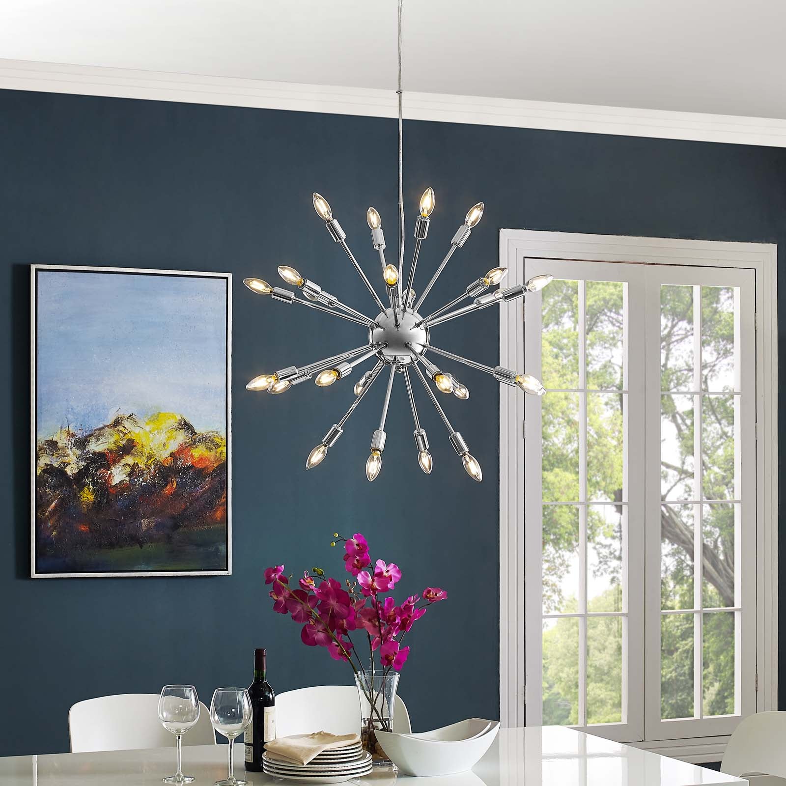 Modway Ceiling Lights - Gamut Metal Chandelier Chrome