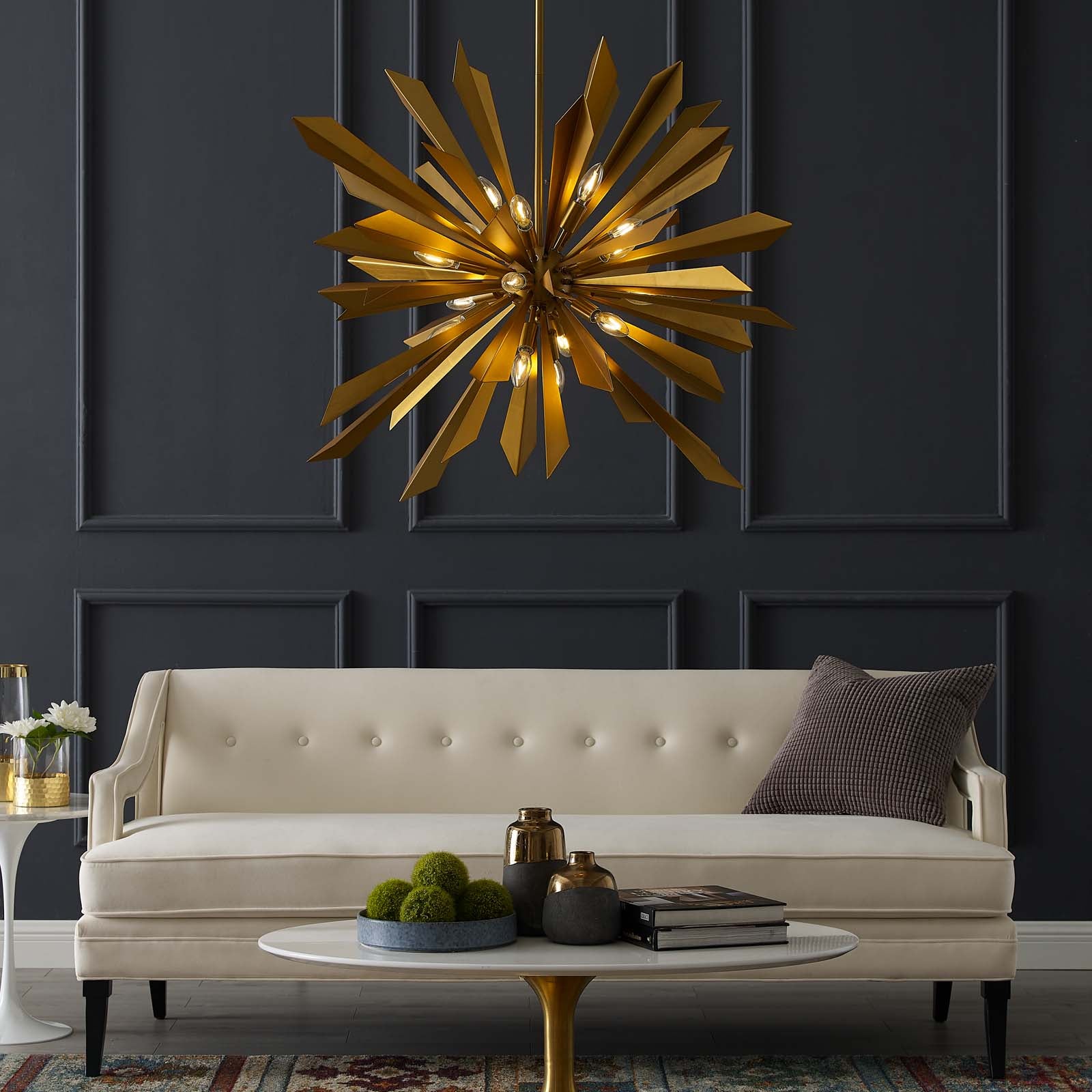Modway Ceiling Lamps - Pervade-Brass-Pendant-Light-Chandelier-