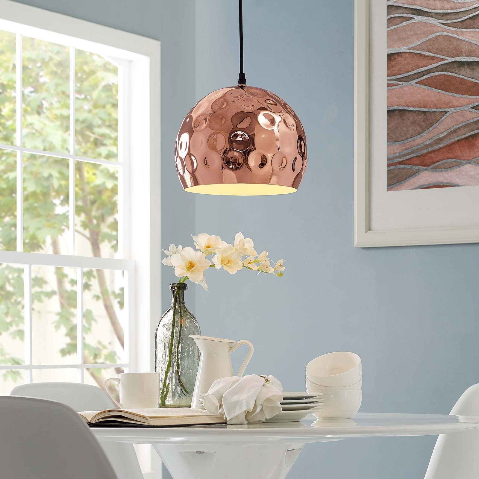 Modway Ceiling Lights - Dimple 10" Half-Sphere Rose Gold Pendant Light Rose Gold