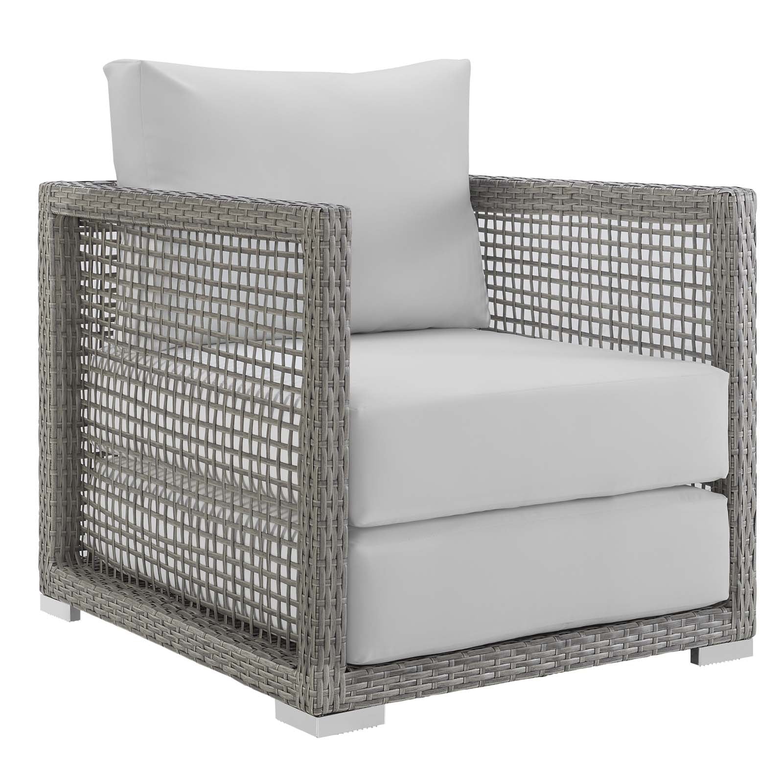 Modway Outdoor Dining Sets - Aura Rattan Outdoor Patio Armchair Gray White