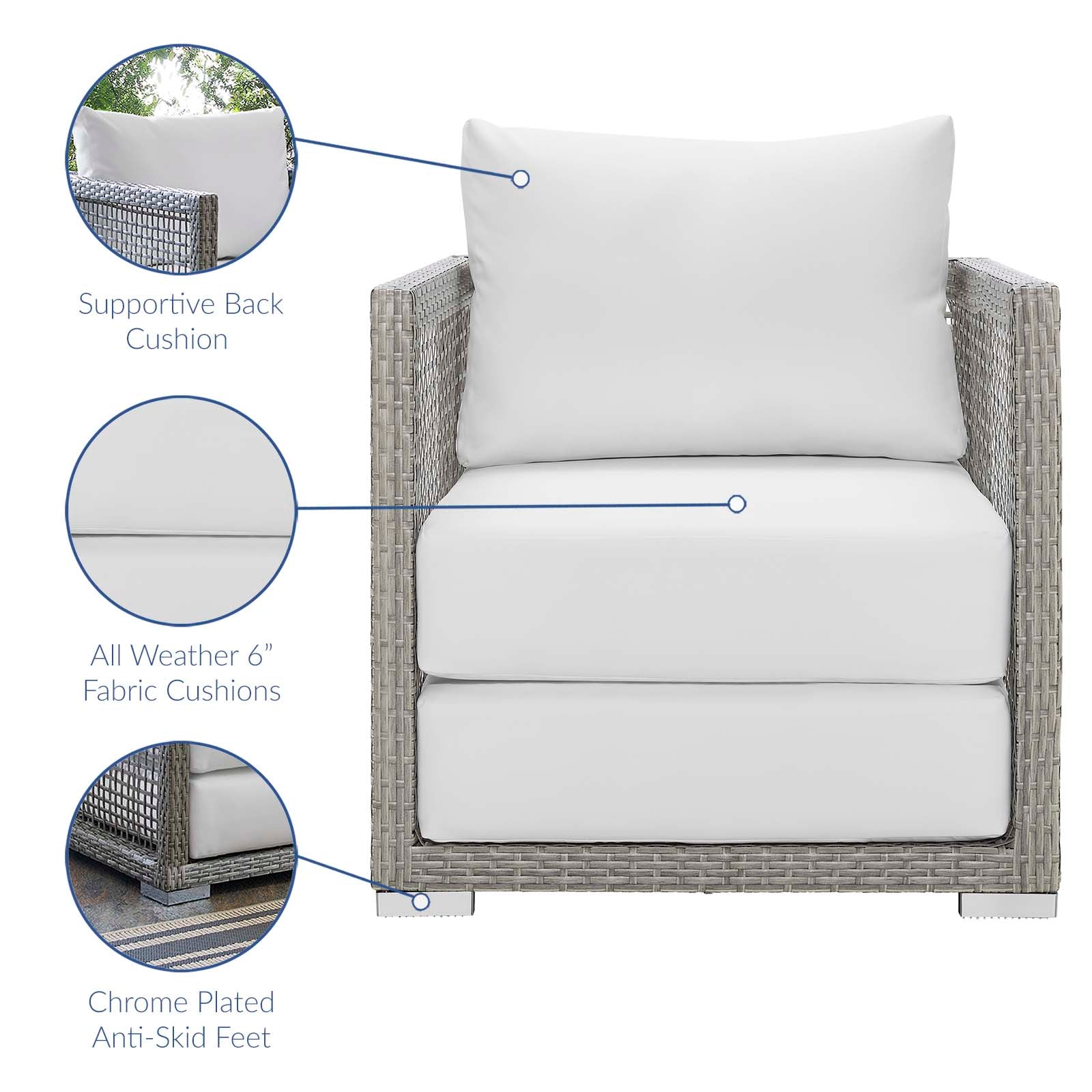 Aura Rattan Outdoor Patio Armchair Gray White