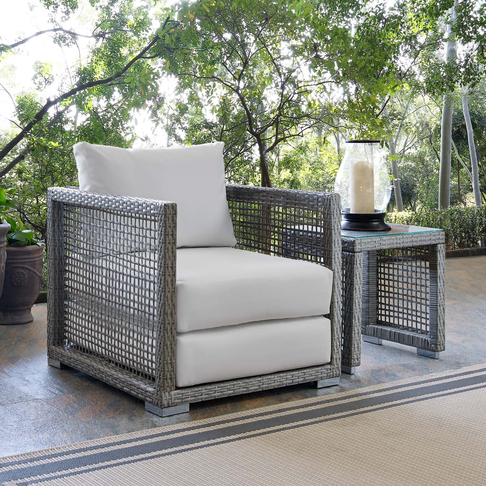 Modway Outdoor Dining Sets - Aura Rattan Outdoor Patio Armchair Gray White