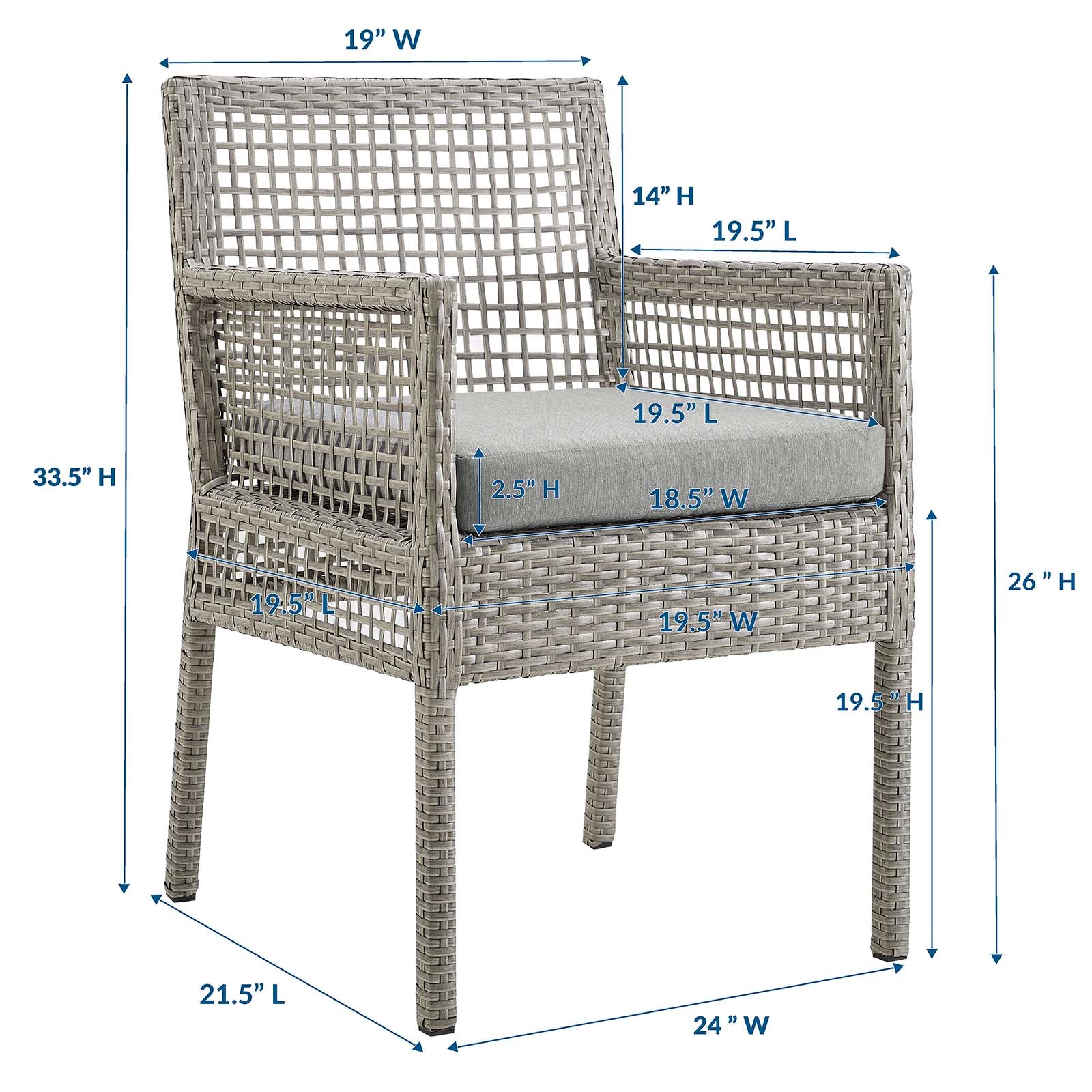 Modway Outdoor Dining Chairs - Aura Outdoor Dining Armchair Gray