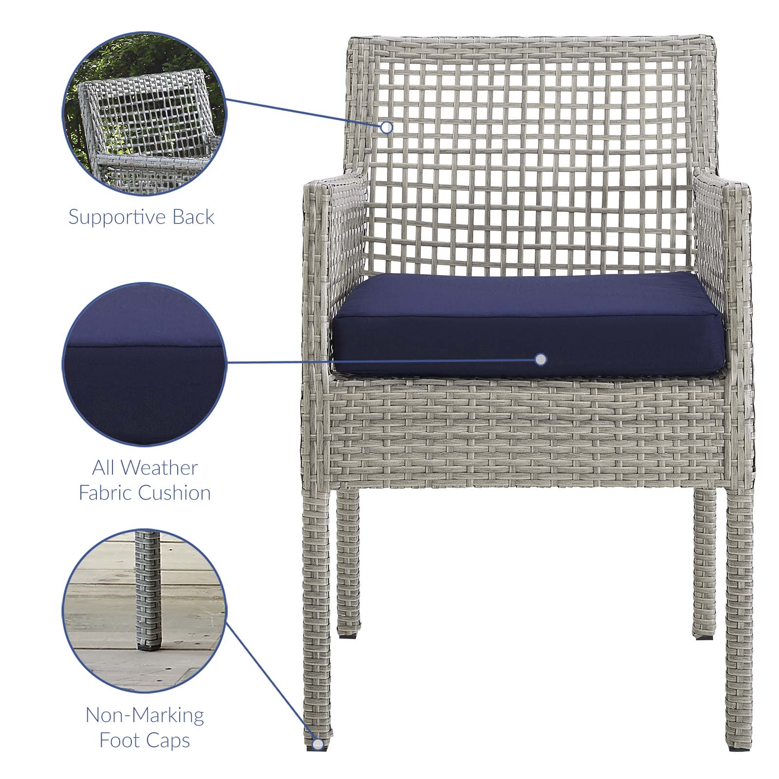 Modway Outdoor Chairs - Aura Outdoor Dining Armchair Gray & Navy