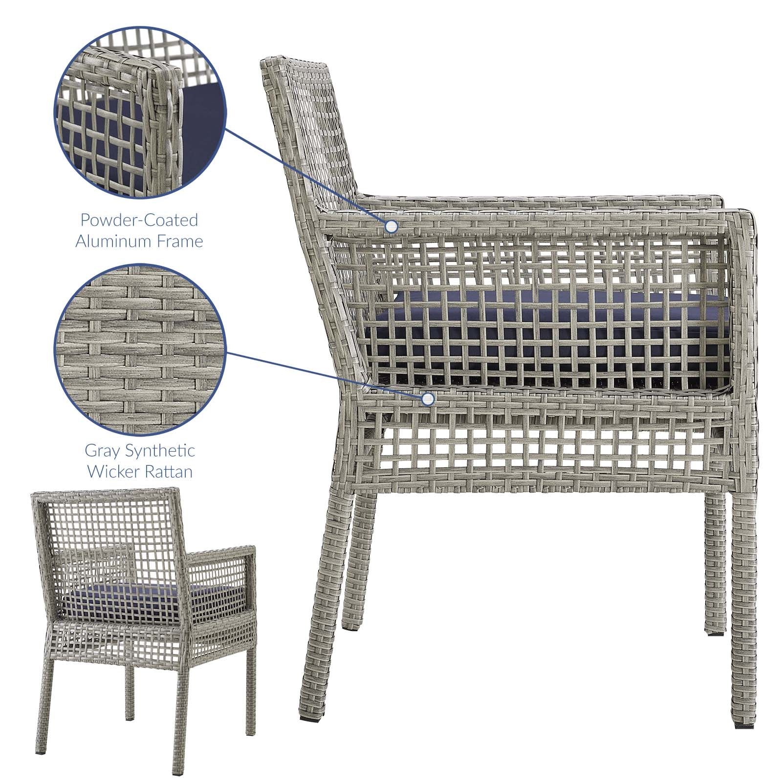Modway Outdoor Chairs - Aura Outdoor Dining Armchair Gray & Navy