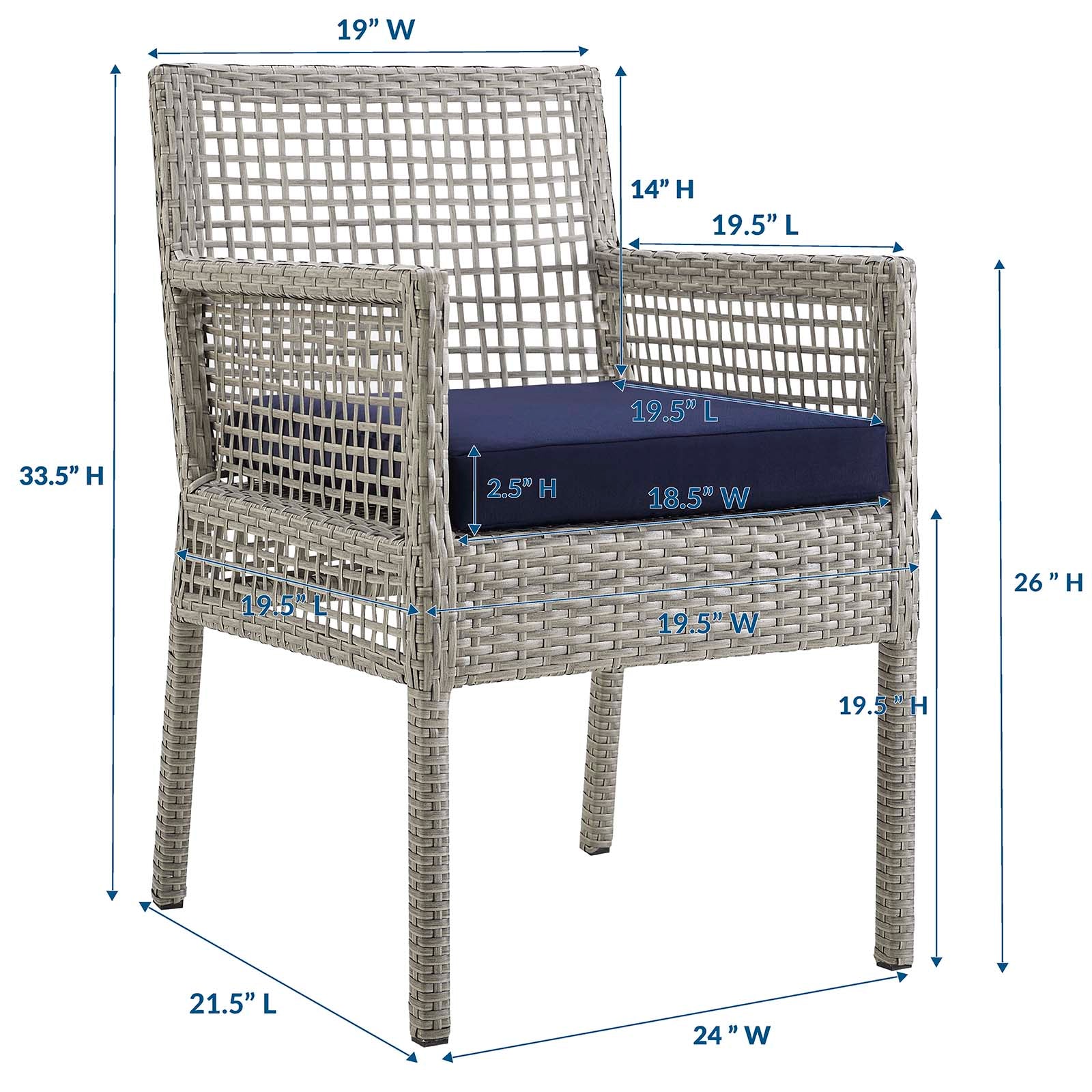 Modway Outdoor Chairs - Aura Outdoor Dining Armchair Gray & Navy
