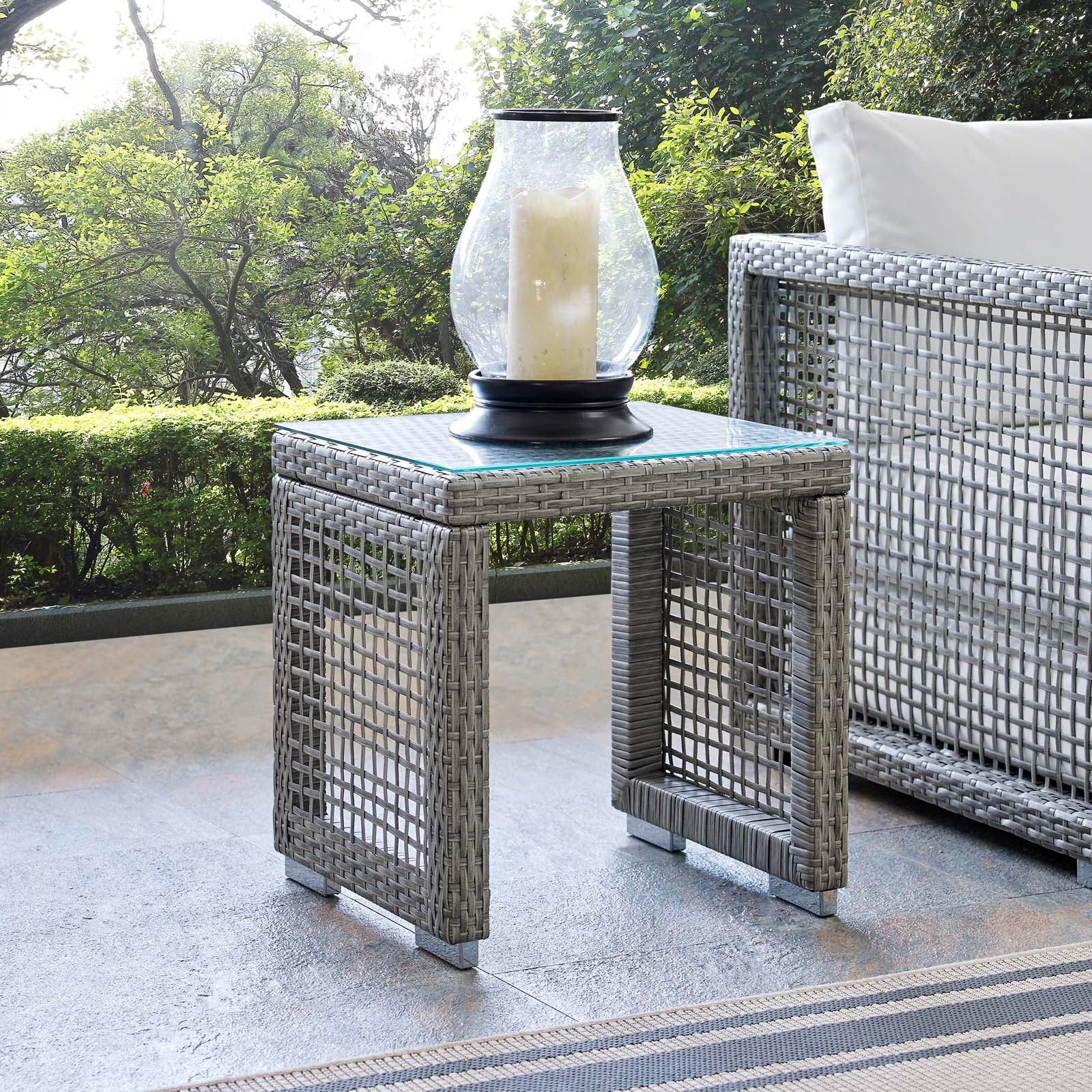Modway Outdoor Side Tables - Aura Square Side Table Gray