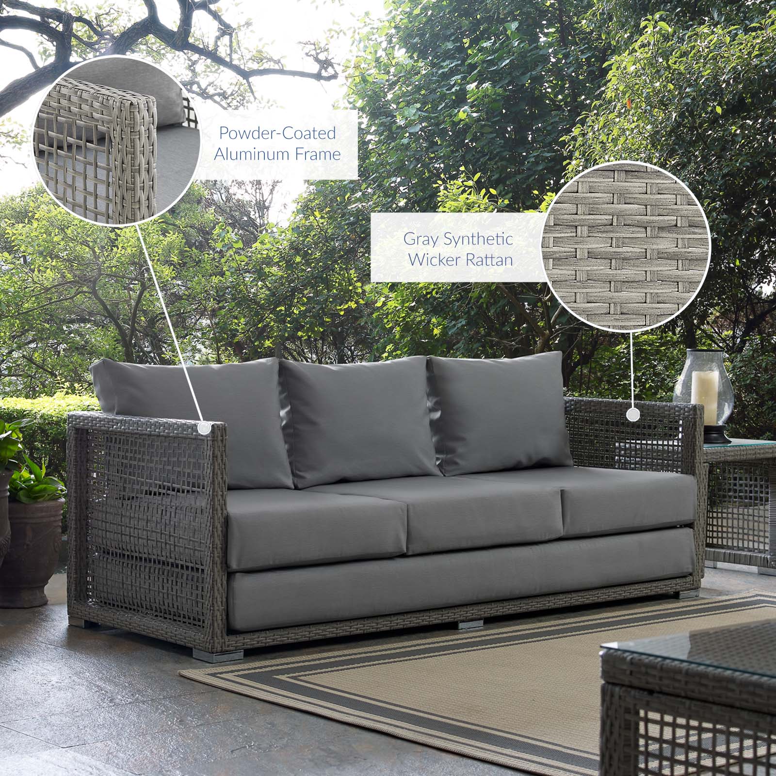 Modway Outdoor Sofas - Aura Outdoor Patio Wicker Rattan Sofa