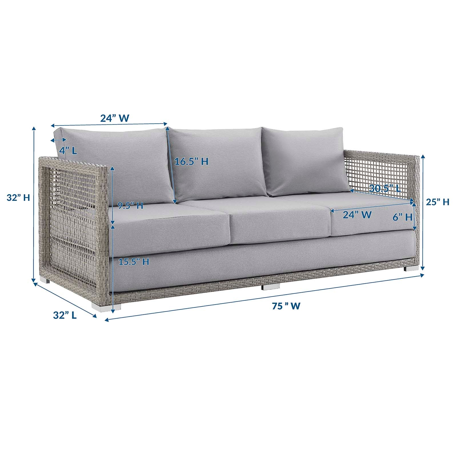 Modway Outdoor Sofas - Aura Outdoor Patio Wicker Rattan Sofa