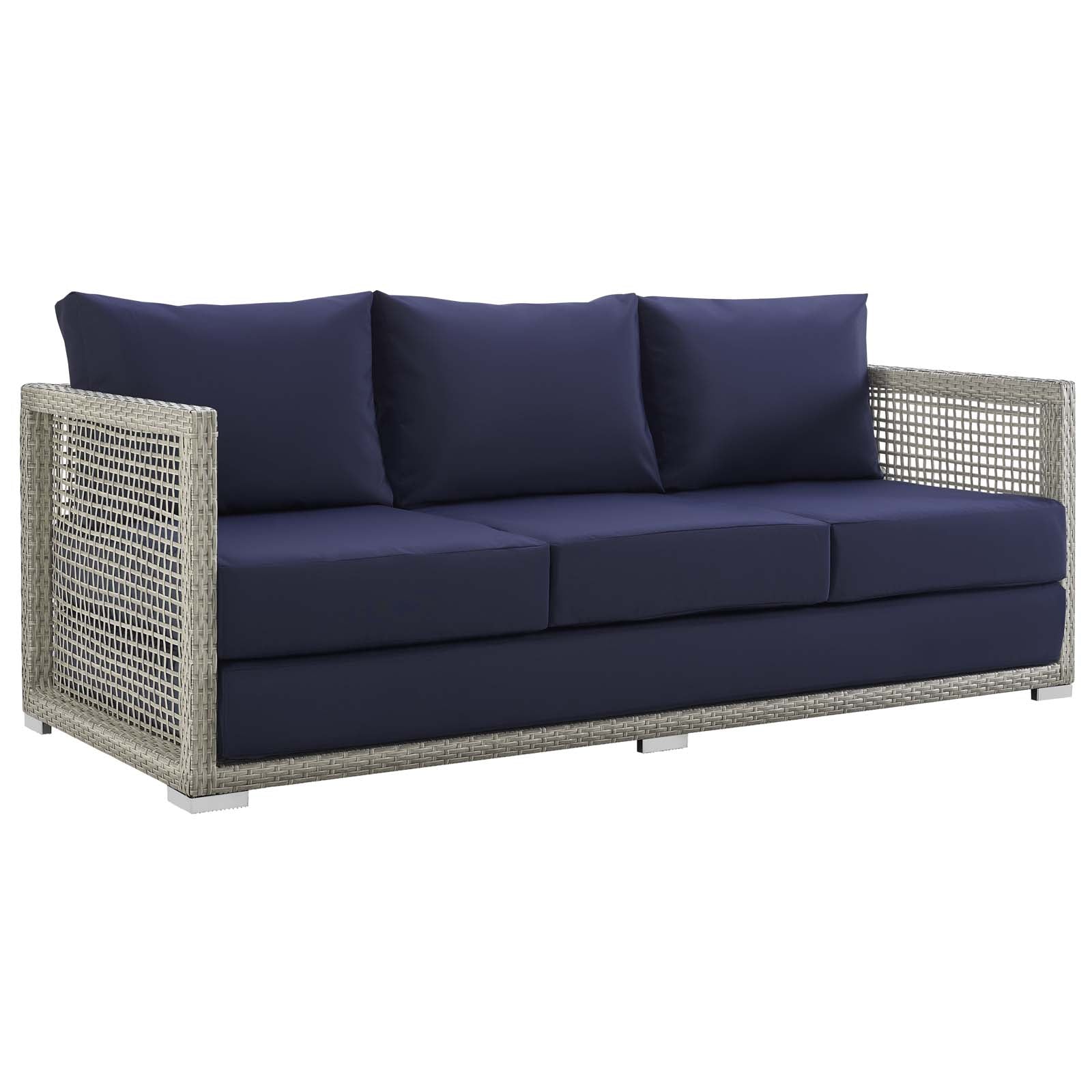 Modway Outdoor Sofas - Aura Outdoor Sofa Gray & Navy