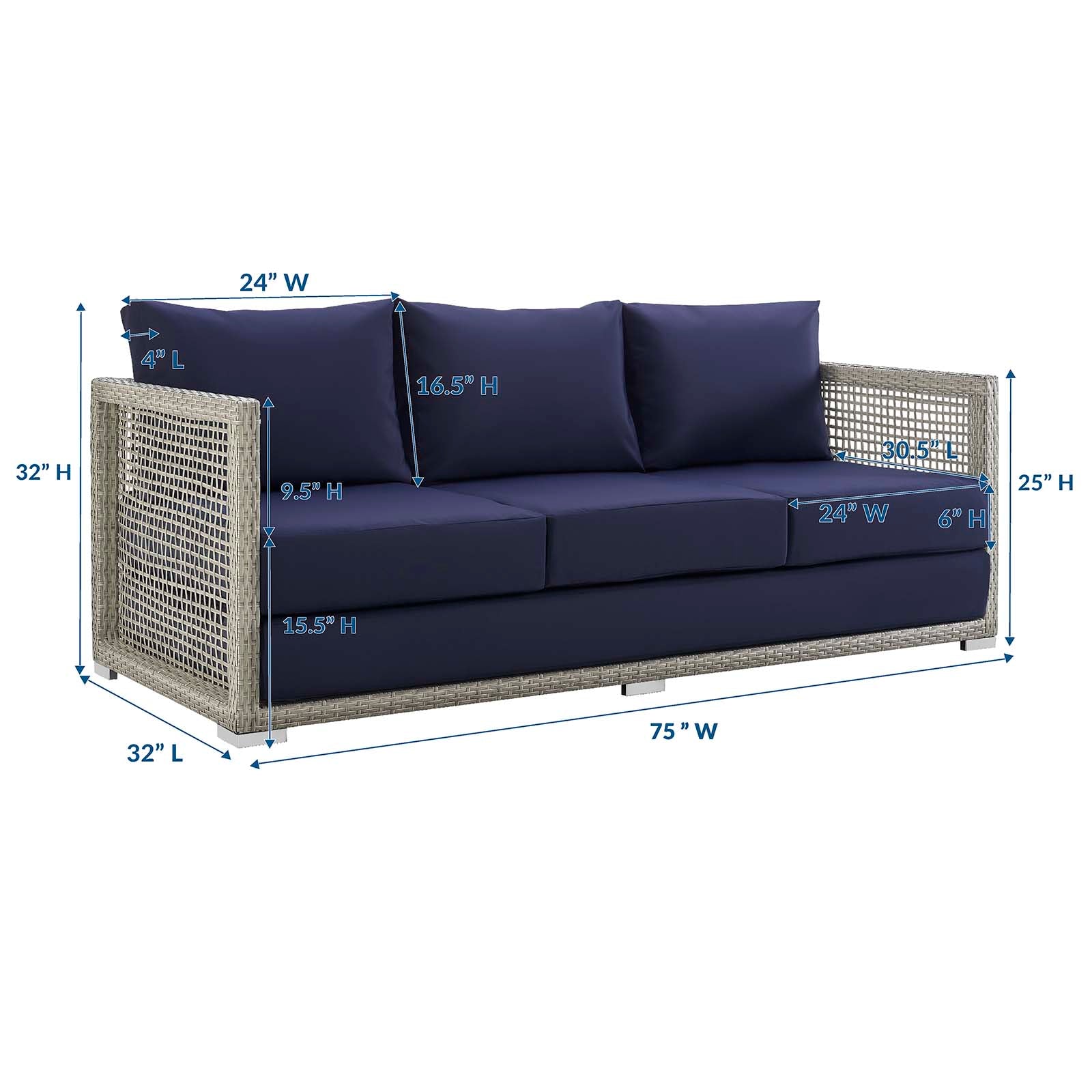 Modway Outdoor Sofas - Aura Outdoor Sofa Gray & Navy