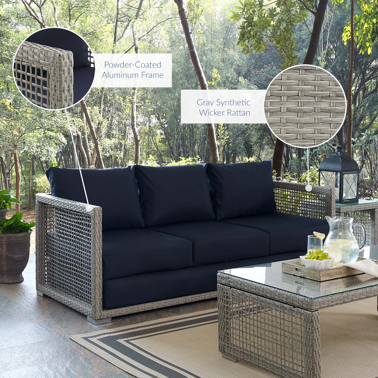 Modway Outdoor Sofas - Aura Outdoor Sofa Gray & Navy