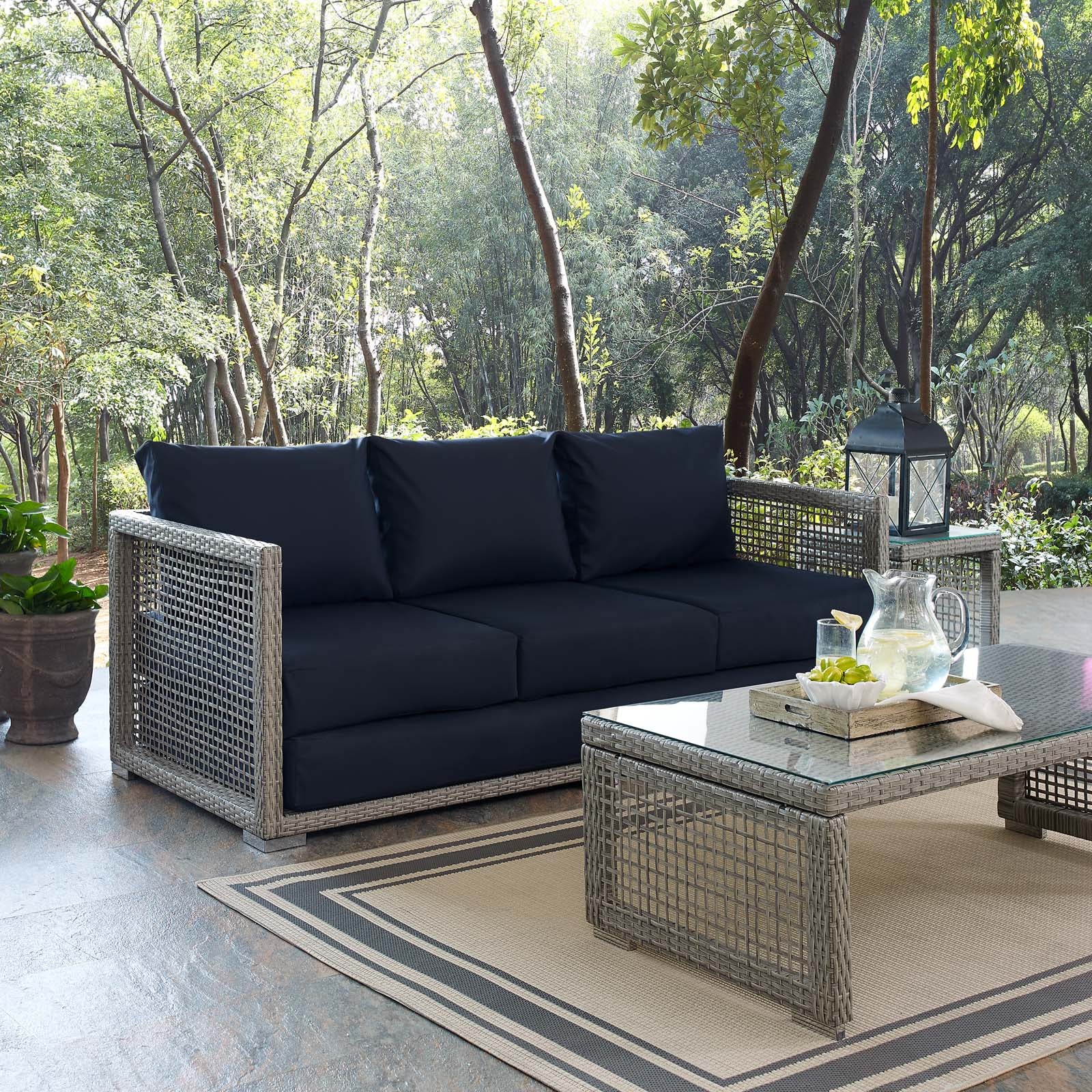 Modway Outdoor Sofas - Aura Outdoor Sofa Gray & Navy