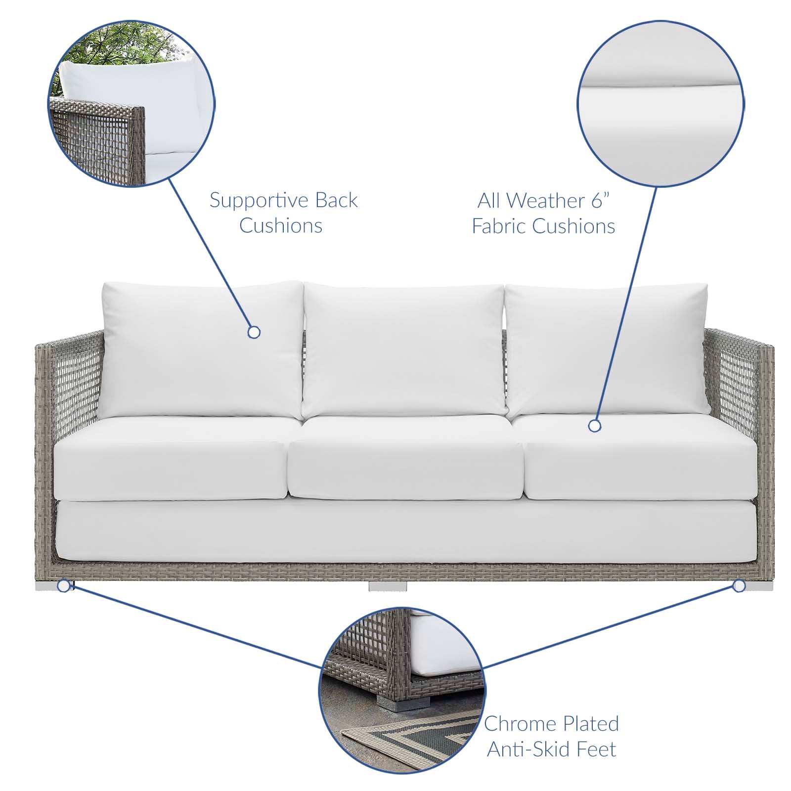 Modway Outdoor Sofas - Aura Outdoor Sofa Gray & White