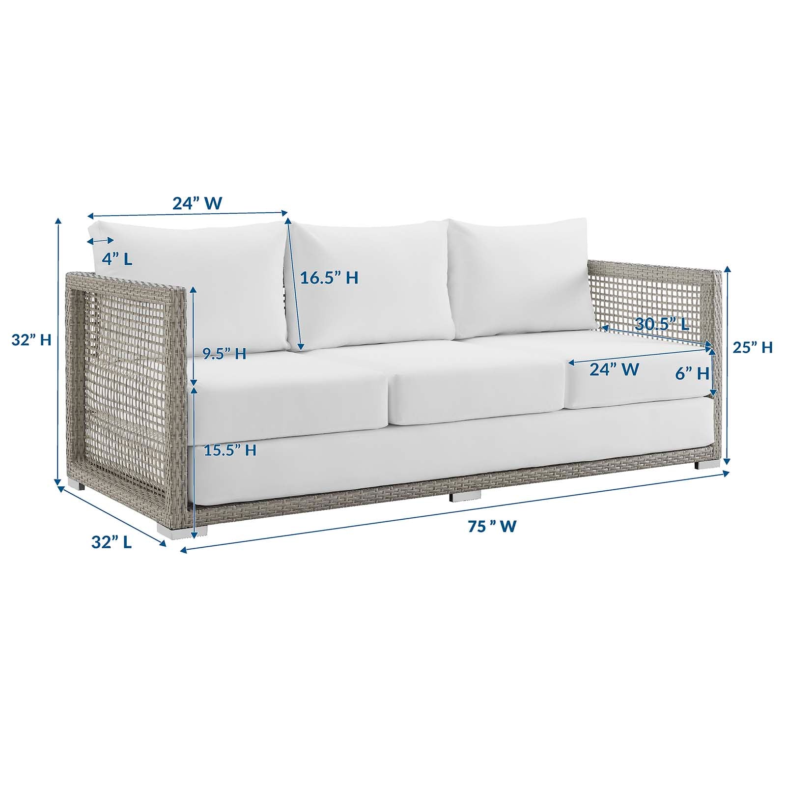Modway Outdoor Sofas - Aura Outdoor Sofa Gray & White