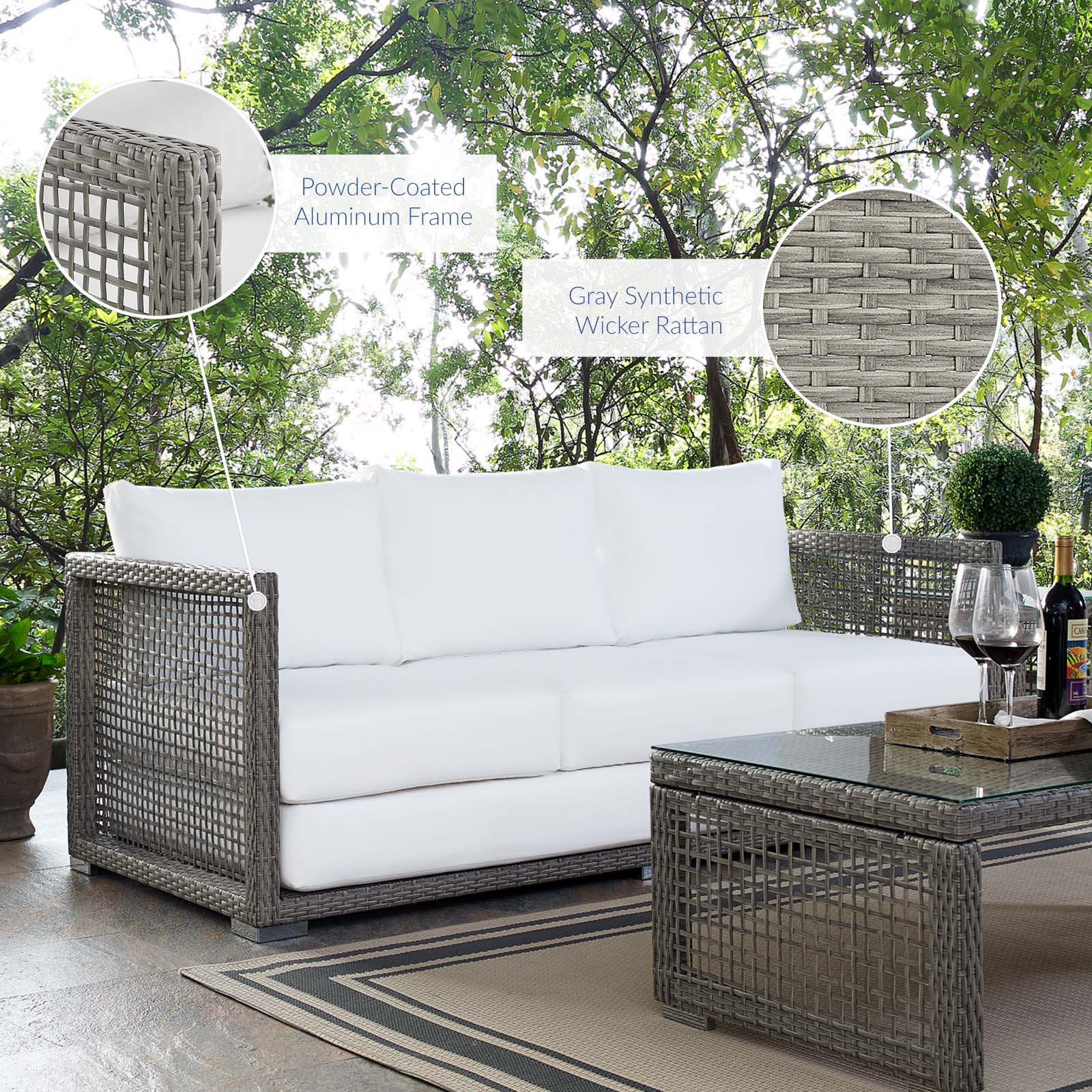 Modway Outdoor Sofas - Aura Outdoor Sofa Gray & White