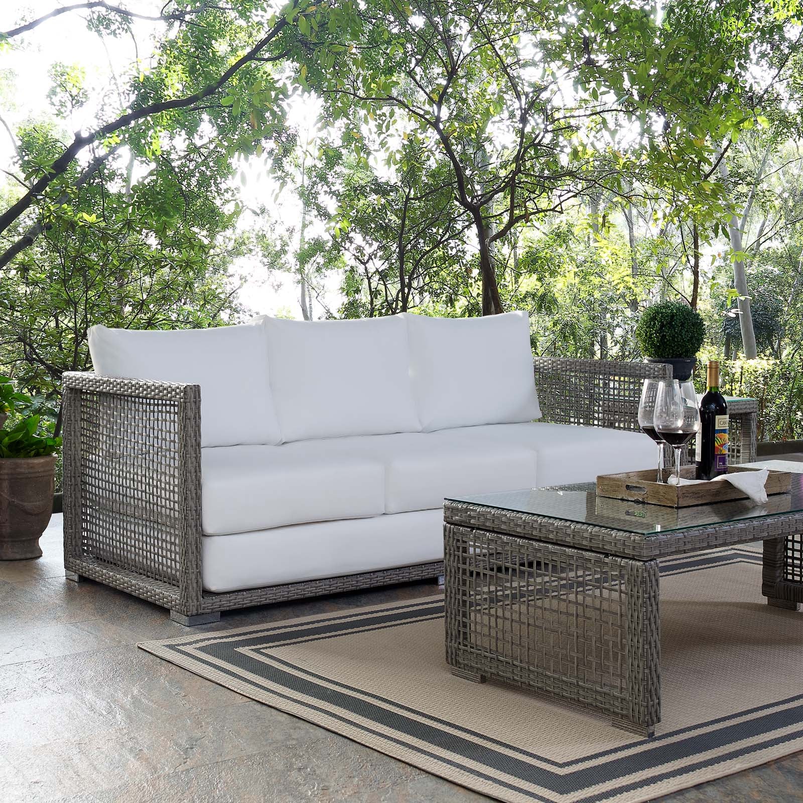 Modway Outdoor Sofas - Aura Outdoor Sofa Gray & White